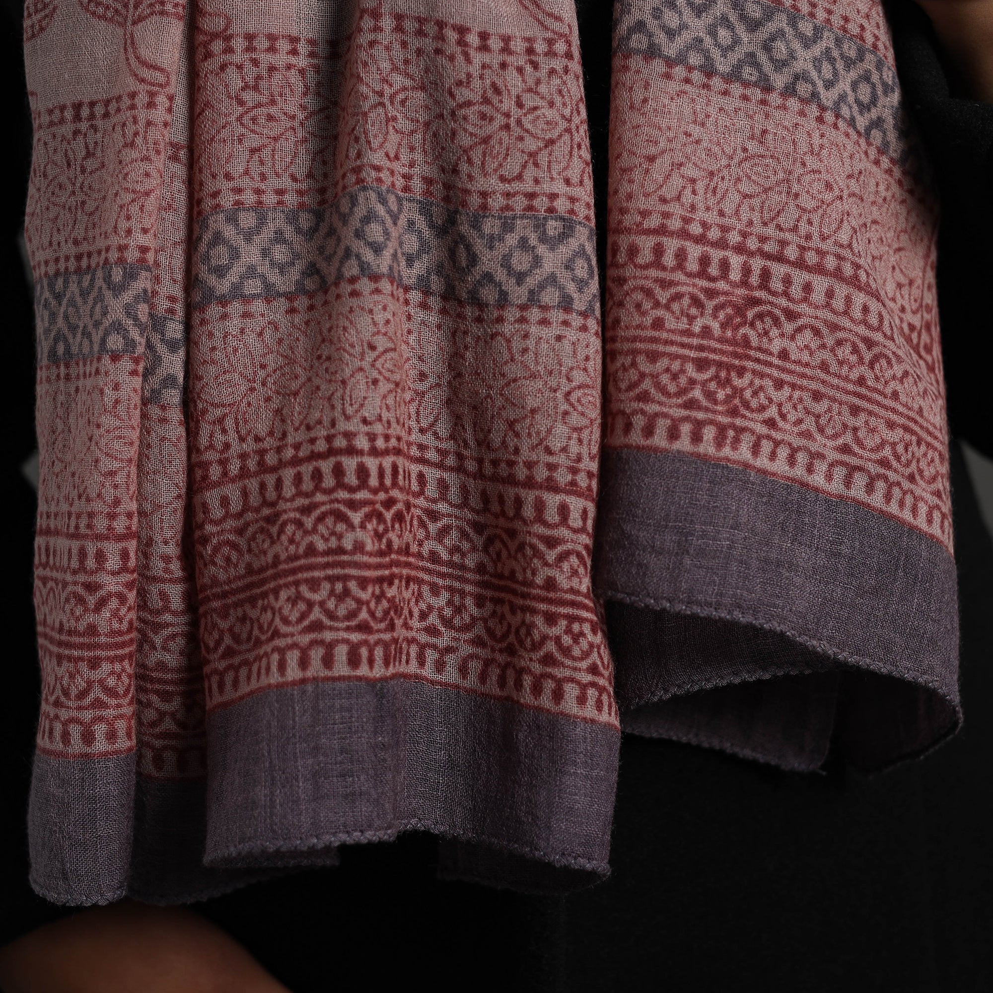 BAGH PRINTS BY MOHAMMED BILAL KHATRI Brown - Bagh Hand Block Printed Merino Woollen Stole 38 - view 4