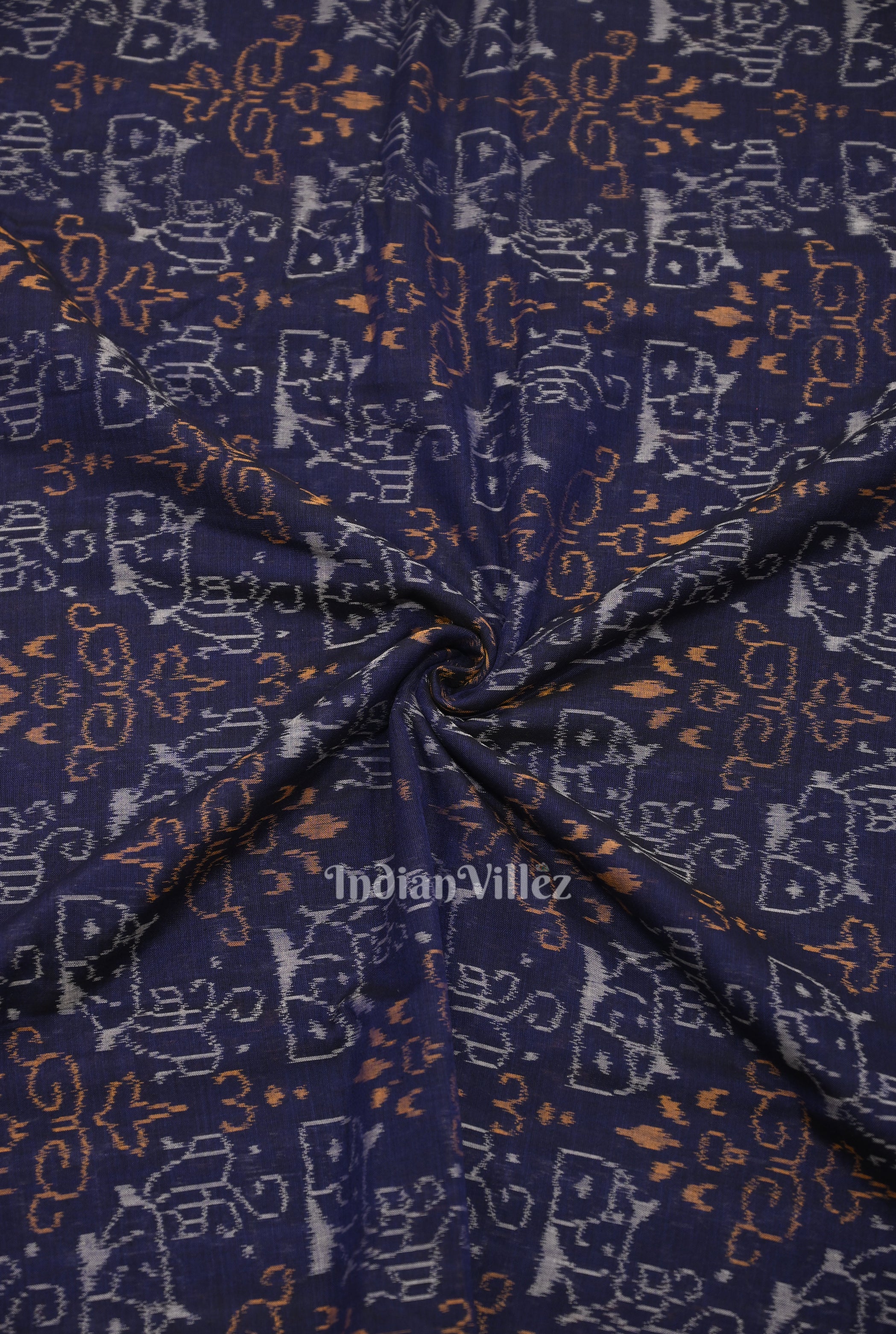 IndianVillèz Blue Tribal Theme Sambalpuri Ikat Cotton Fabric
