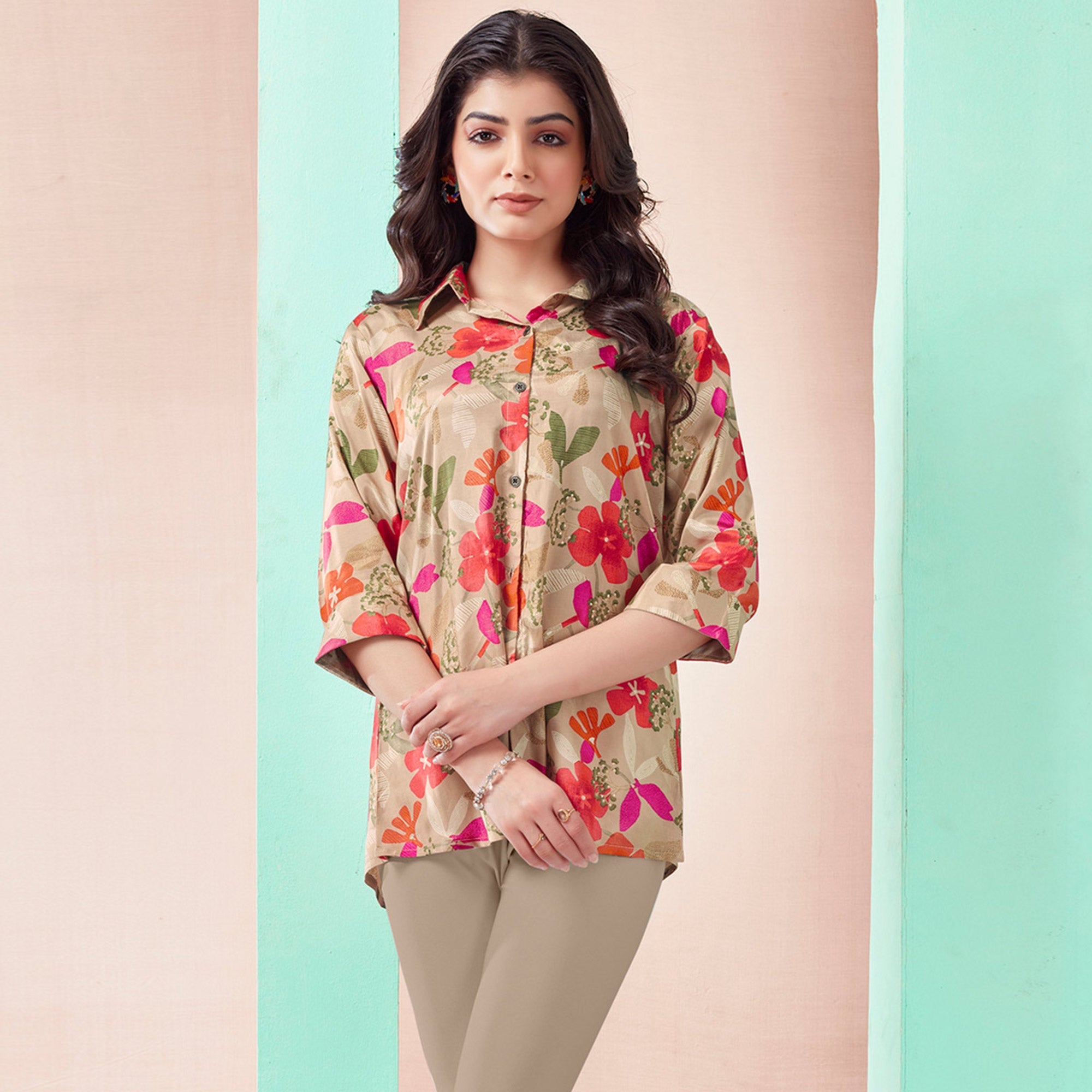 Peachmode Chikoo Floral Foil Printed Muslin Top