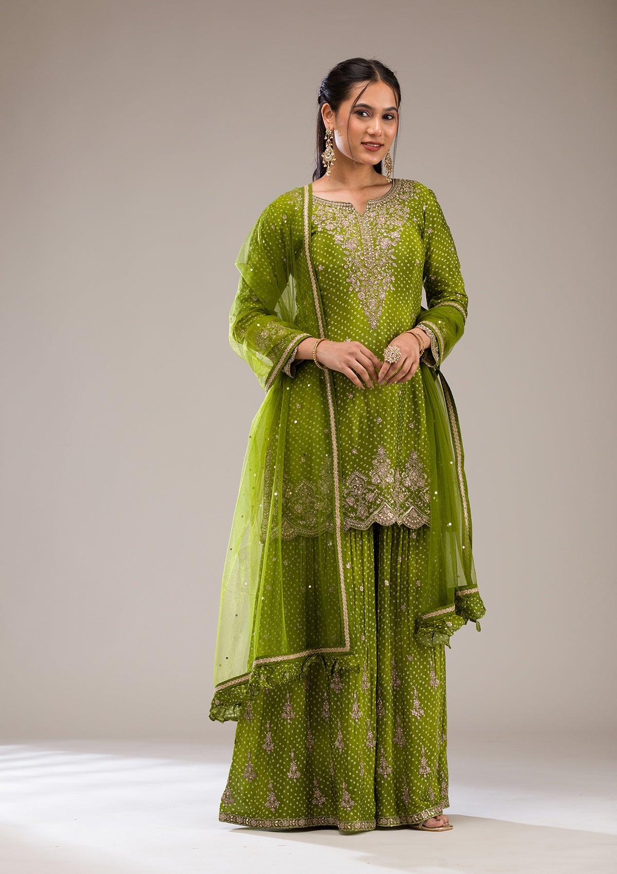 Koskii Mehendi Zariwork Semi Crepe Readymade Salwar Suit