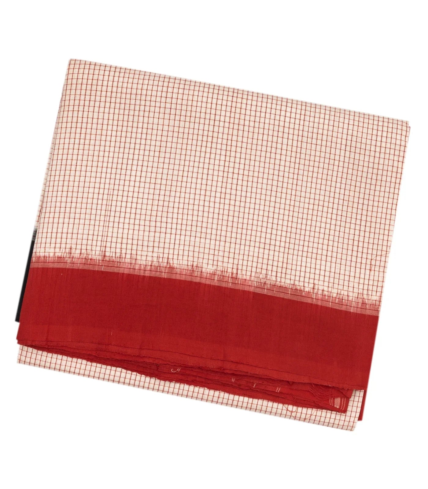 RmKV Cream Handwoven Orissa Cotton Saree With Checks & Contrast Border