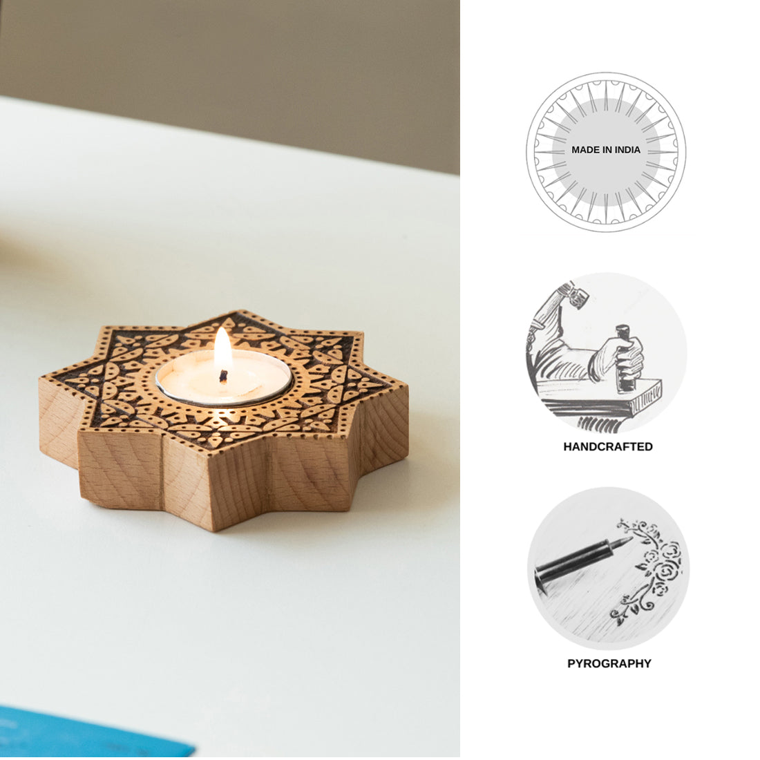 EXCLUSIVELANE 'Jugnu Sitara' Wooden Tea Light Holder - view 4