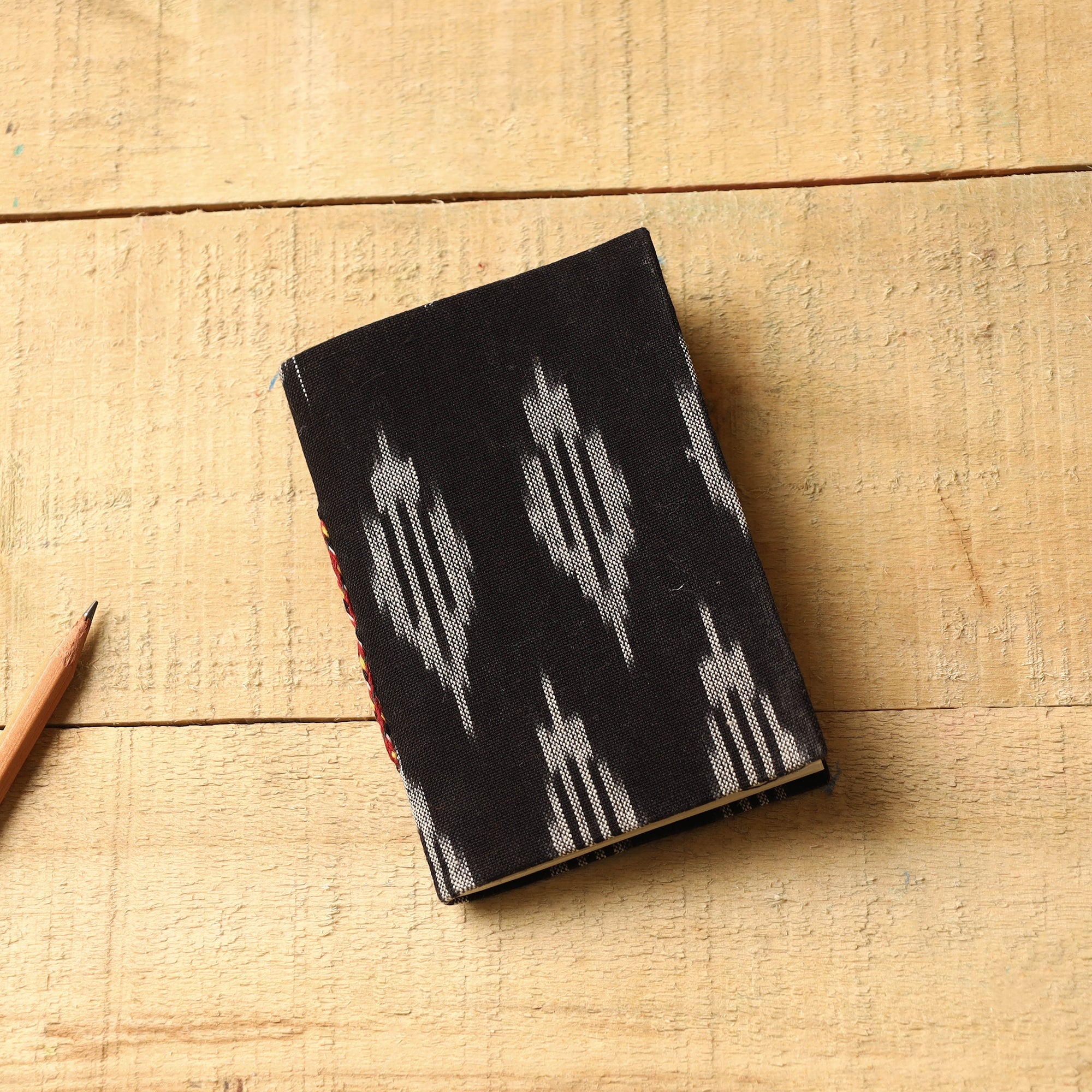 CHUTNEY CRAFT STUDIO Black - Ikat Fabric Cover Handmade Paper Notebook (5 x 3.5 in)