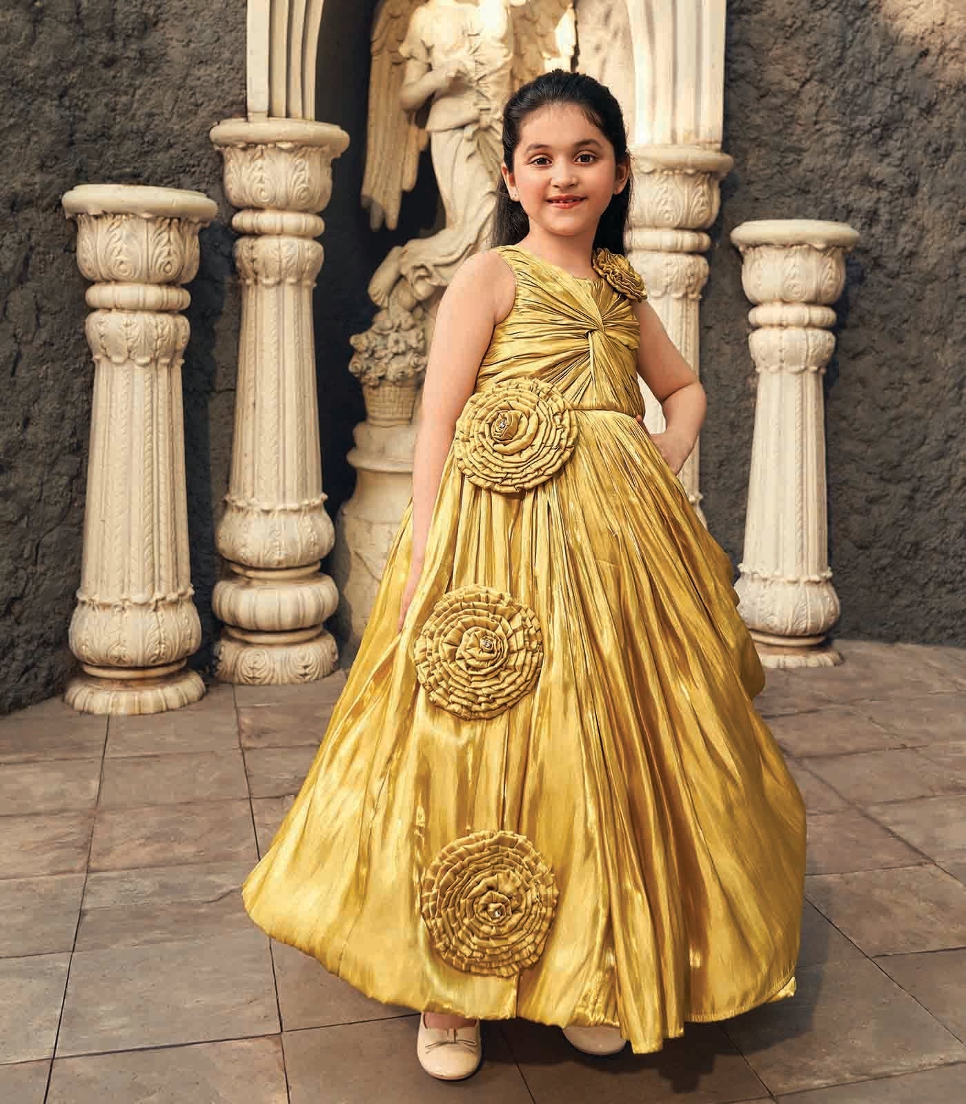RmKV Mustard Yellow Kids Flared Gown