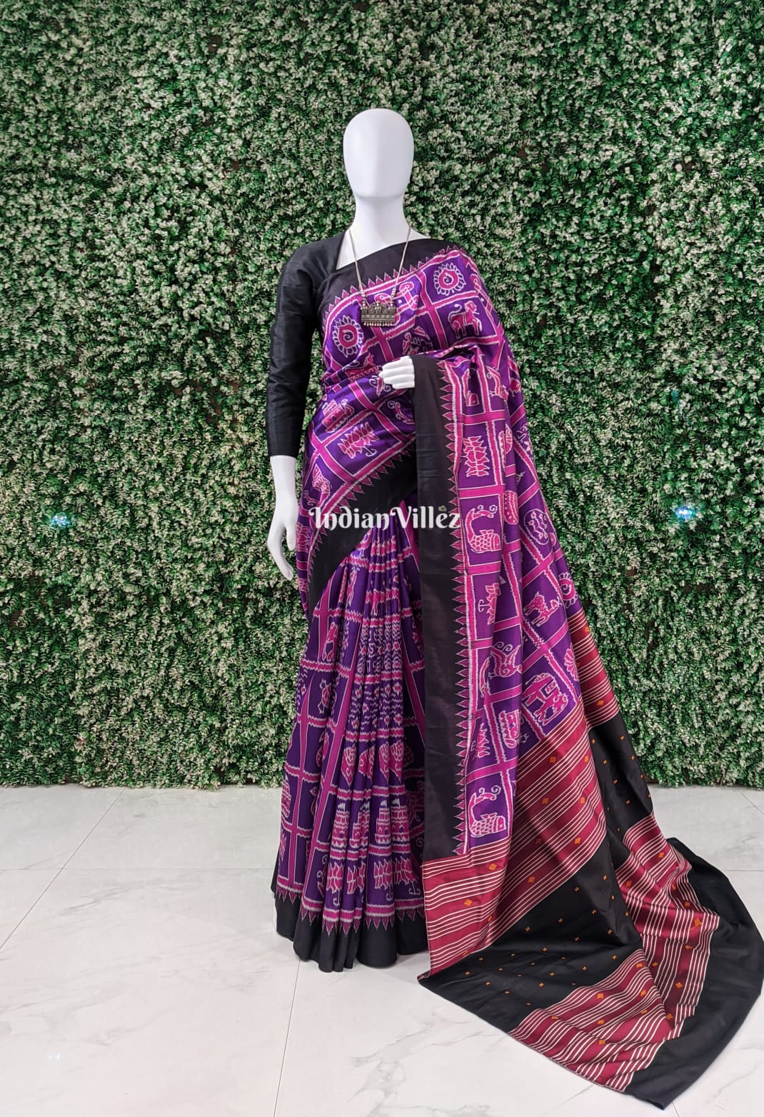 IndianVillèz Purple Odisha Ikat Nabakothi Contemporary Silk Saree