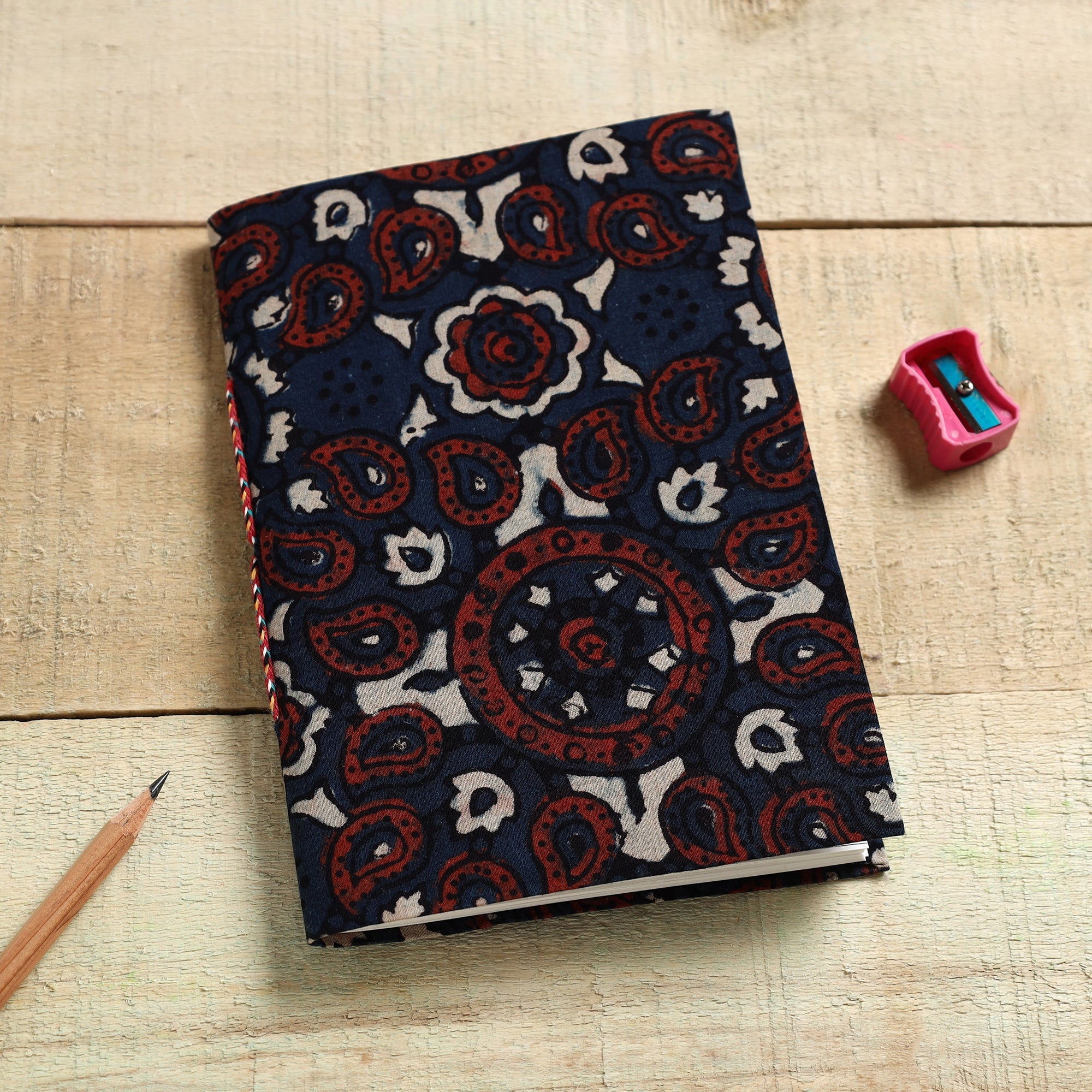 BINDAAS UNLIMITED Blue - Ajrakh Fabric Cover Handmade Paper Notebook (7 x 5 in)