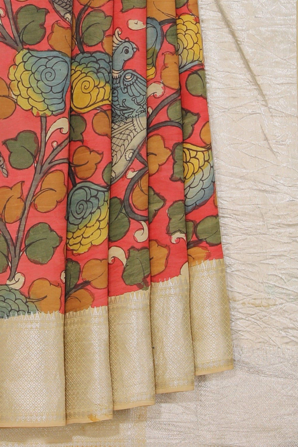 Kalanjali Kalamkari Hand-Painted Mangalgiri Silk Saree