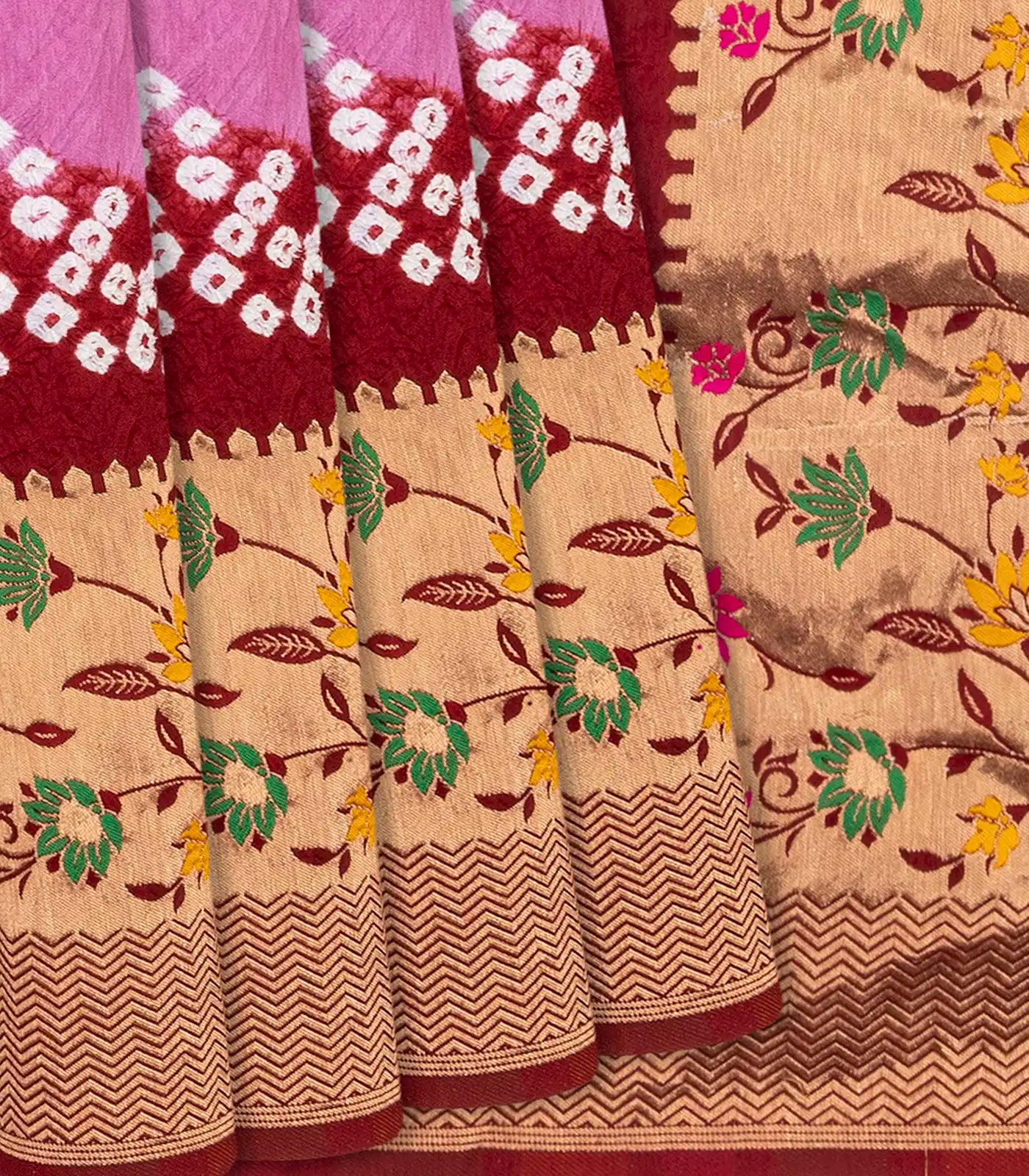 RmKV Lavender Woven Blended Bandhej Saree With Paithani Border-Lavander