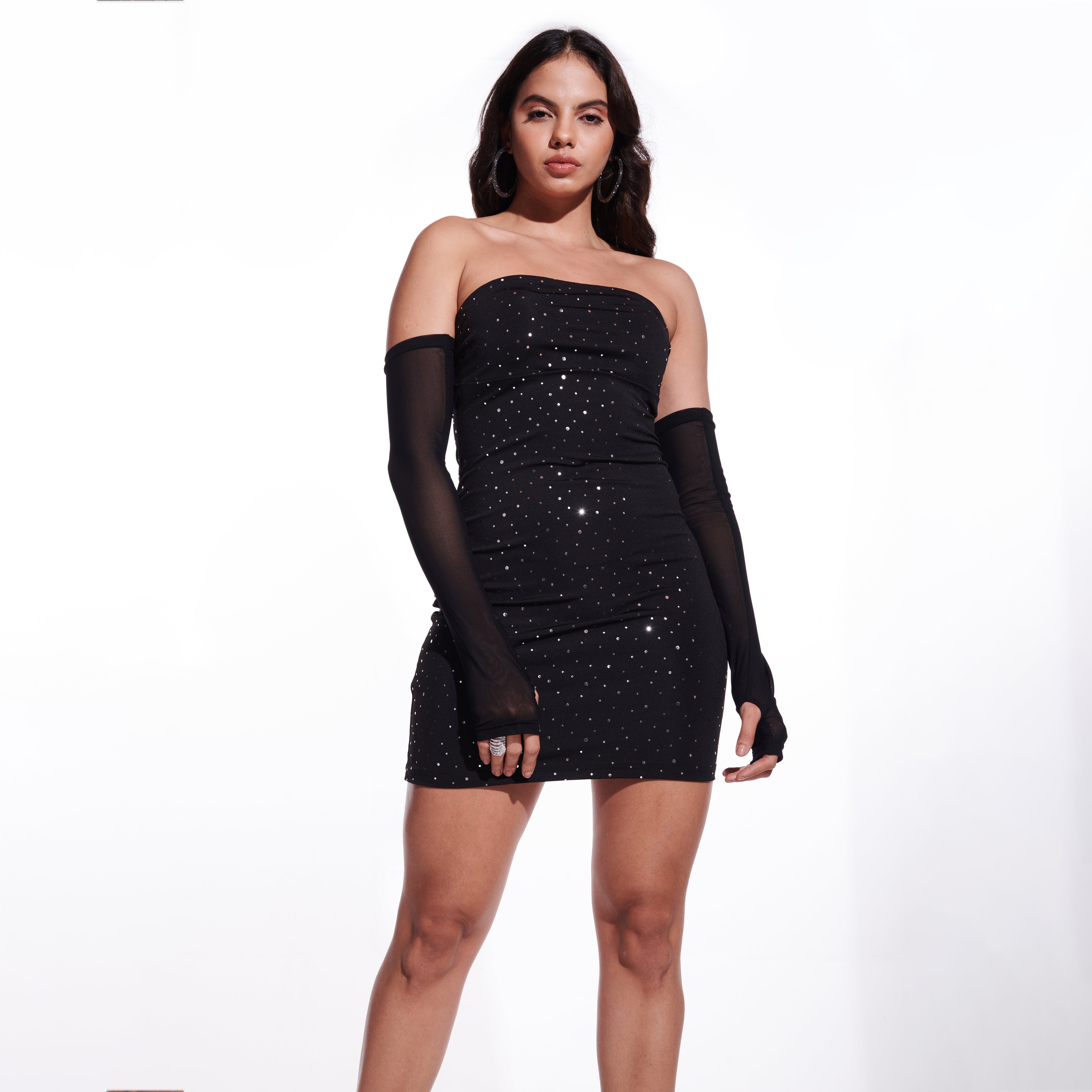 IZF Shiny Black Tube Dress with gloves - view 3