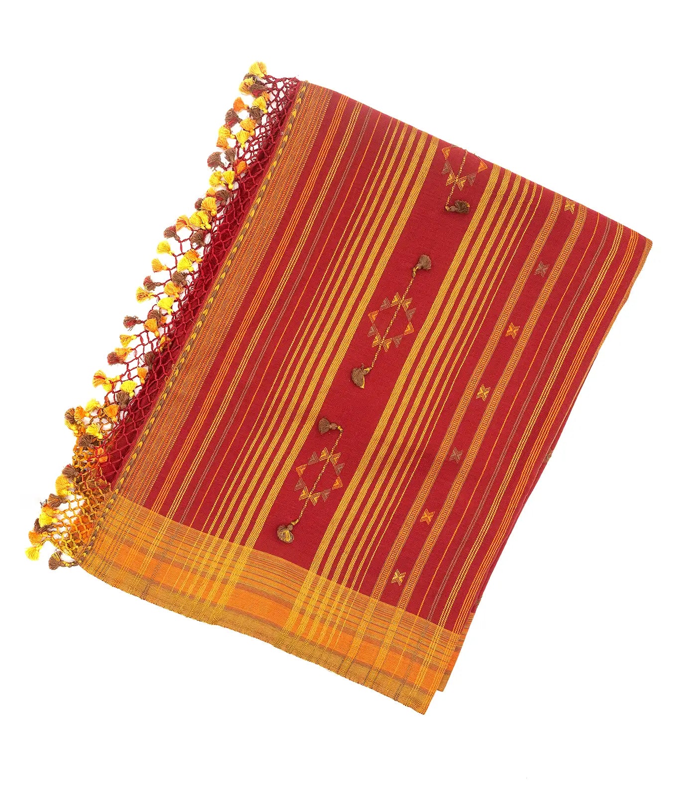 RmKV Red Handloom Bhujodi Cotton Saree With Square Buttas