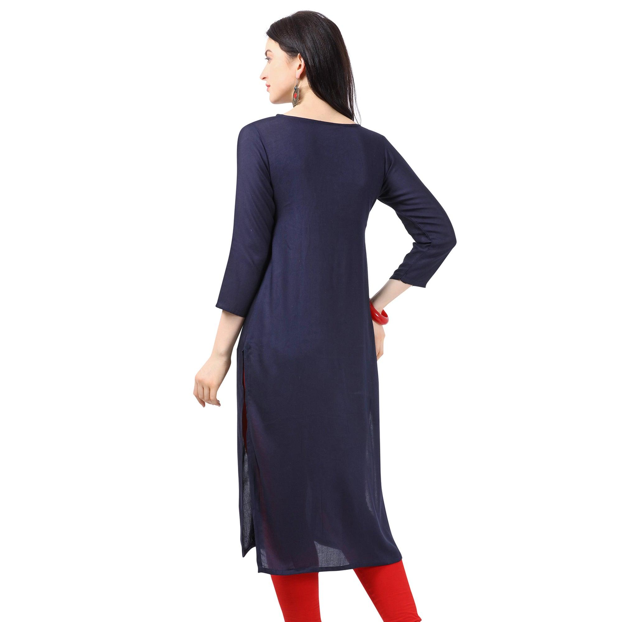 Peachmode Seller Majesty Navy Blue Colored Partywear Embellished Rayon Kurti - view 2