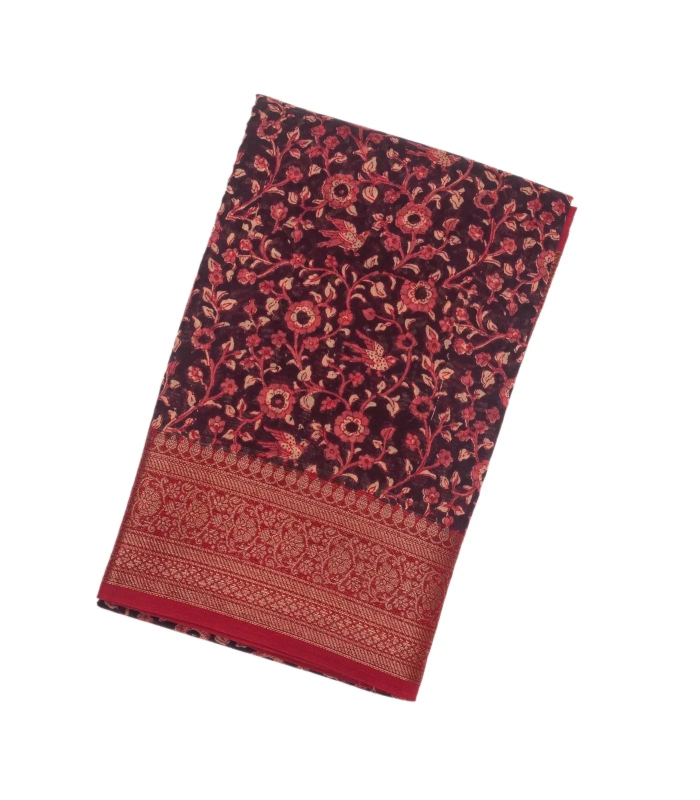 RmKV Maroon Woven Chanderi Cotton Saree With Red Border