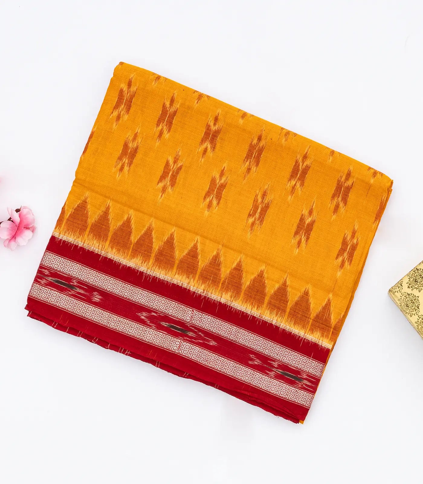 RmKV Turmeric Yellow Orissa Cotton Saree With Tie & Dye Floral Motifs