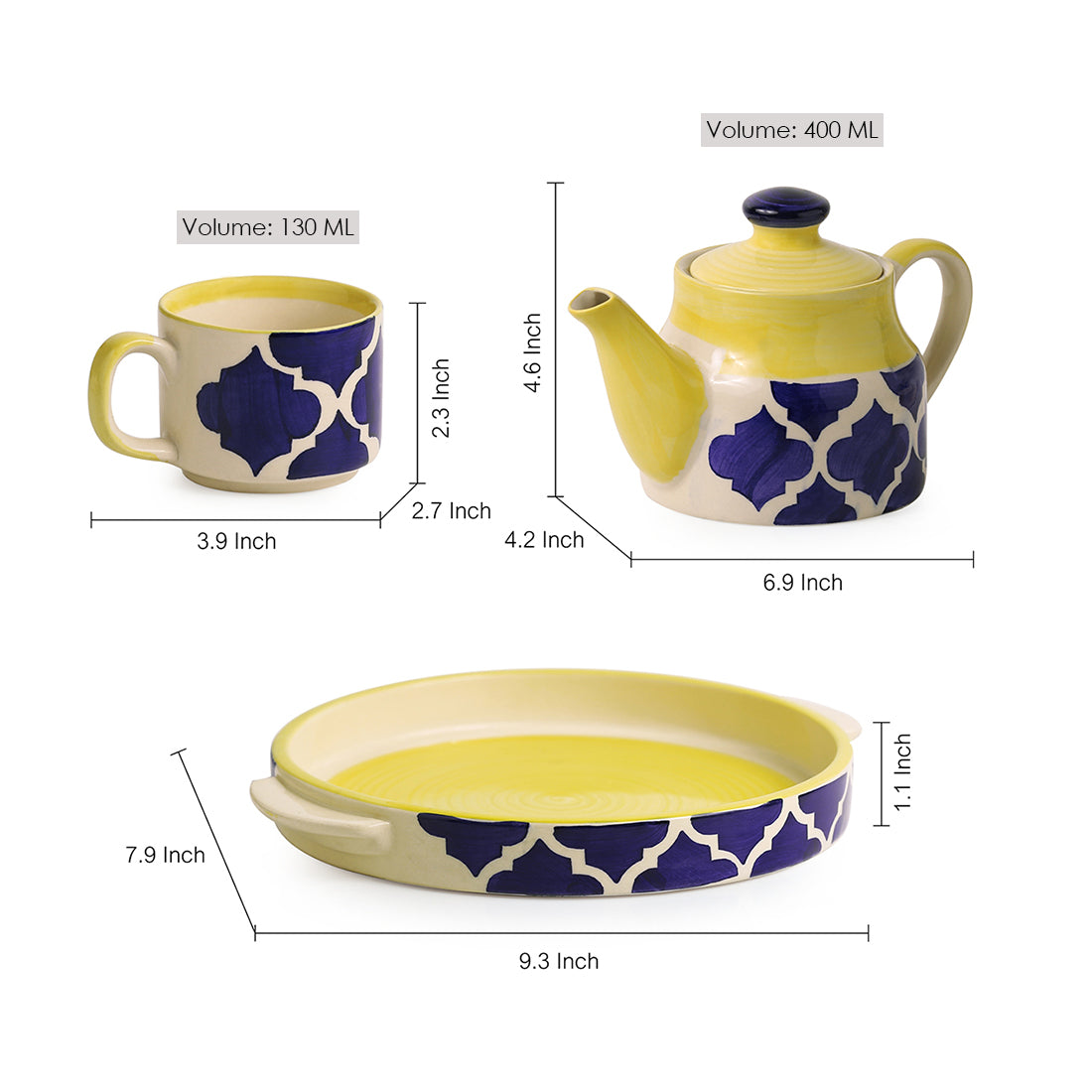 EXCLUSIVELANE 'Sea-Tea' Handpainted Tea Cups & Kettle Set With Tray In Ceramic - view 7