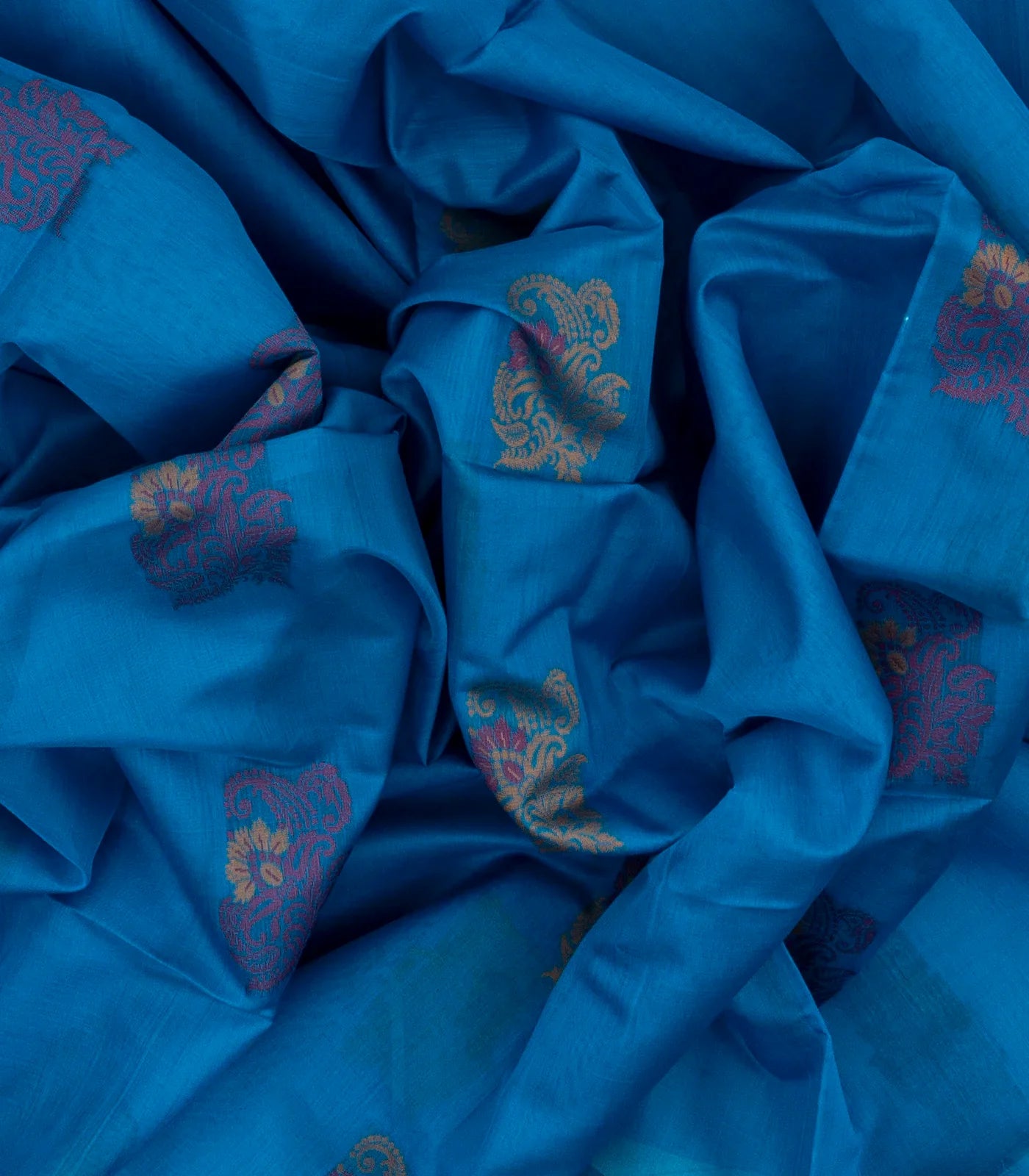 RmKV Blue Handloom Kora Silk Cotton Saree And Mustard Pallu - view 3