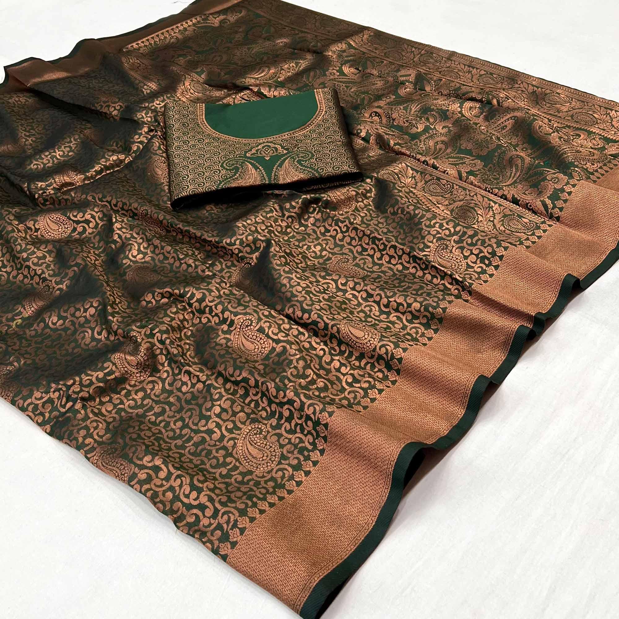 Peachmode Dark Rama Woven Jacquard Saree – Women's