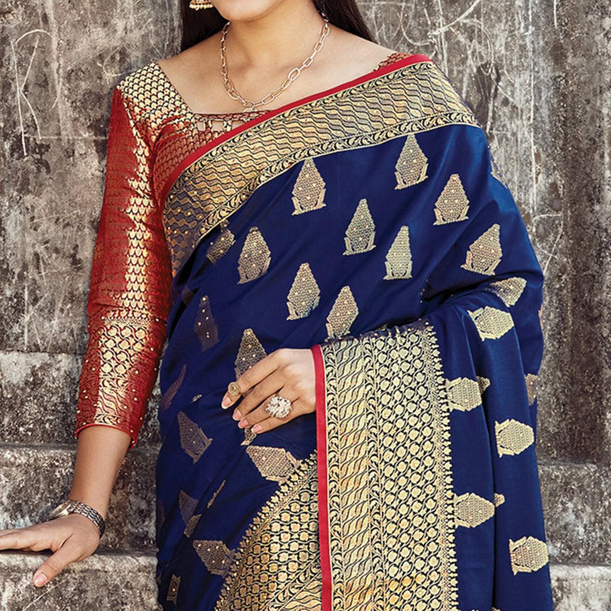 BlackTree graceful-navy-blue-colored-festive-wear-woven-silk-saree-94384 - view 2