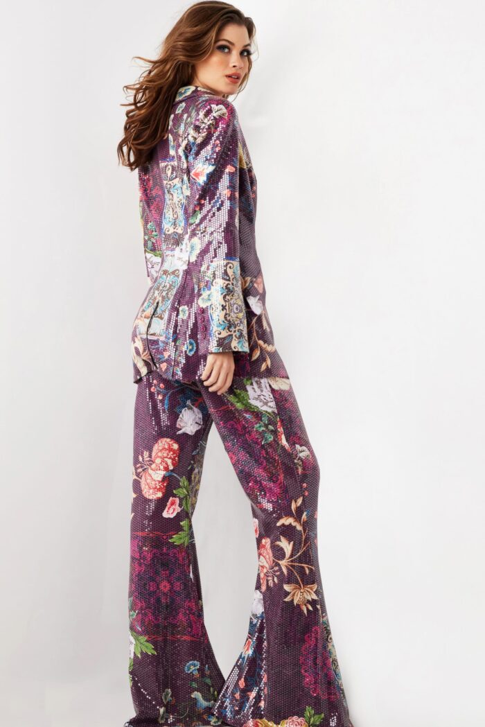 Jovani 26034 Sequin Long Floral Print Formal Pant Suit - view 2