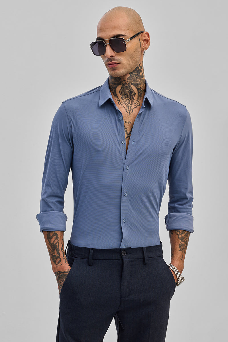 SNITCH Blue Stretchable Slim Fit Shirt