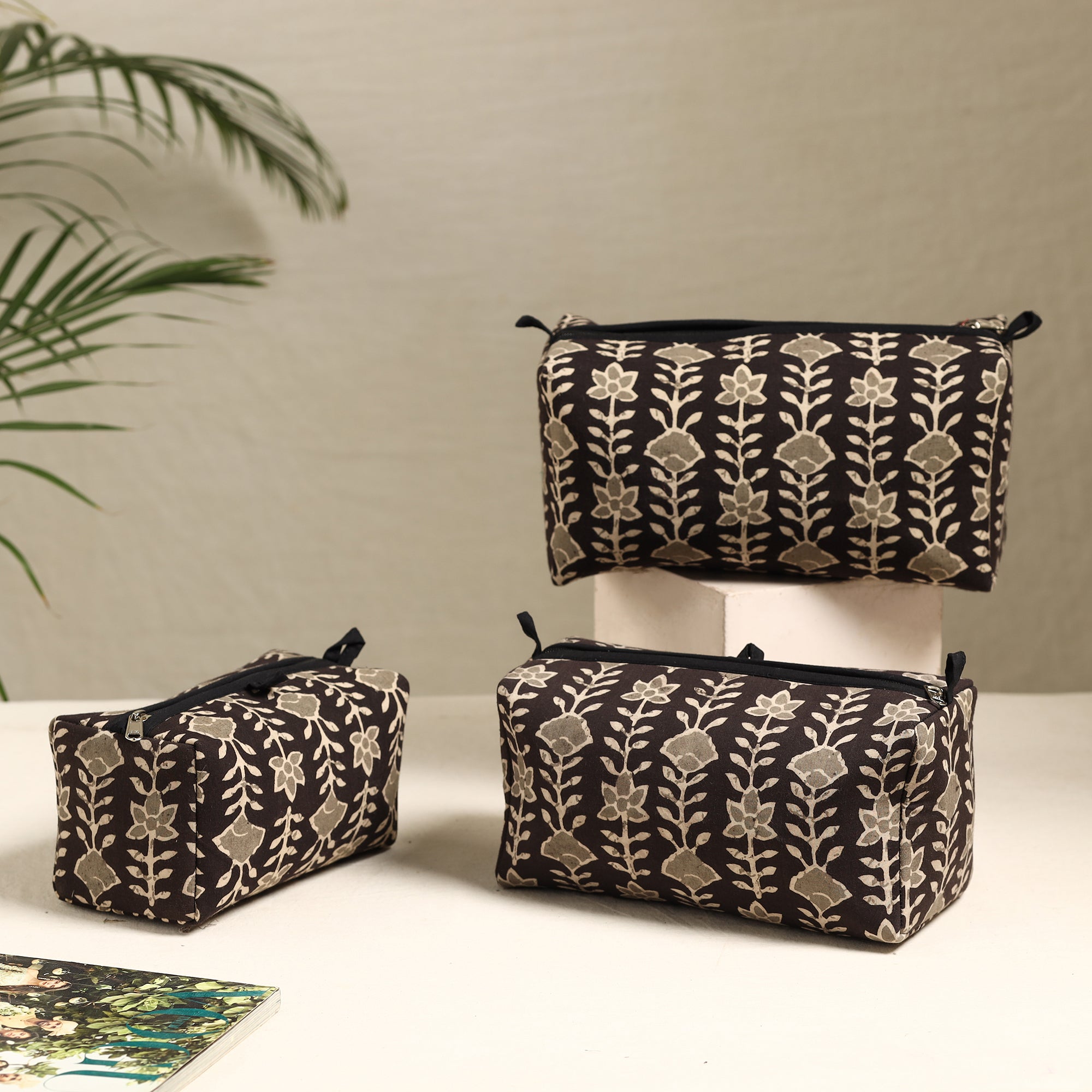 ITOKRI CRAFTS INITIATIVE Brown - Handmade Cotton Toiletry Bags (Set of 3) 63