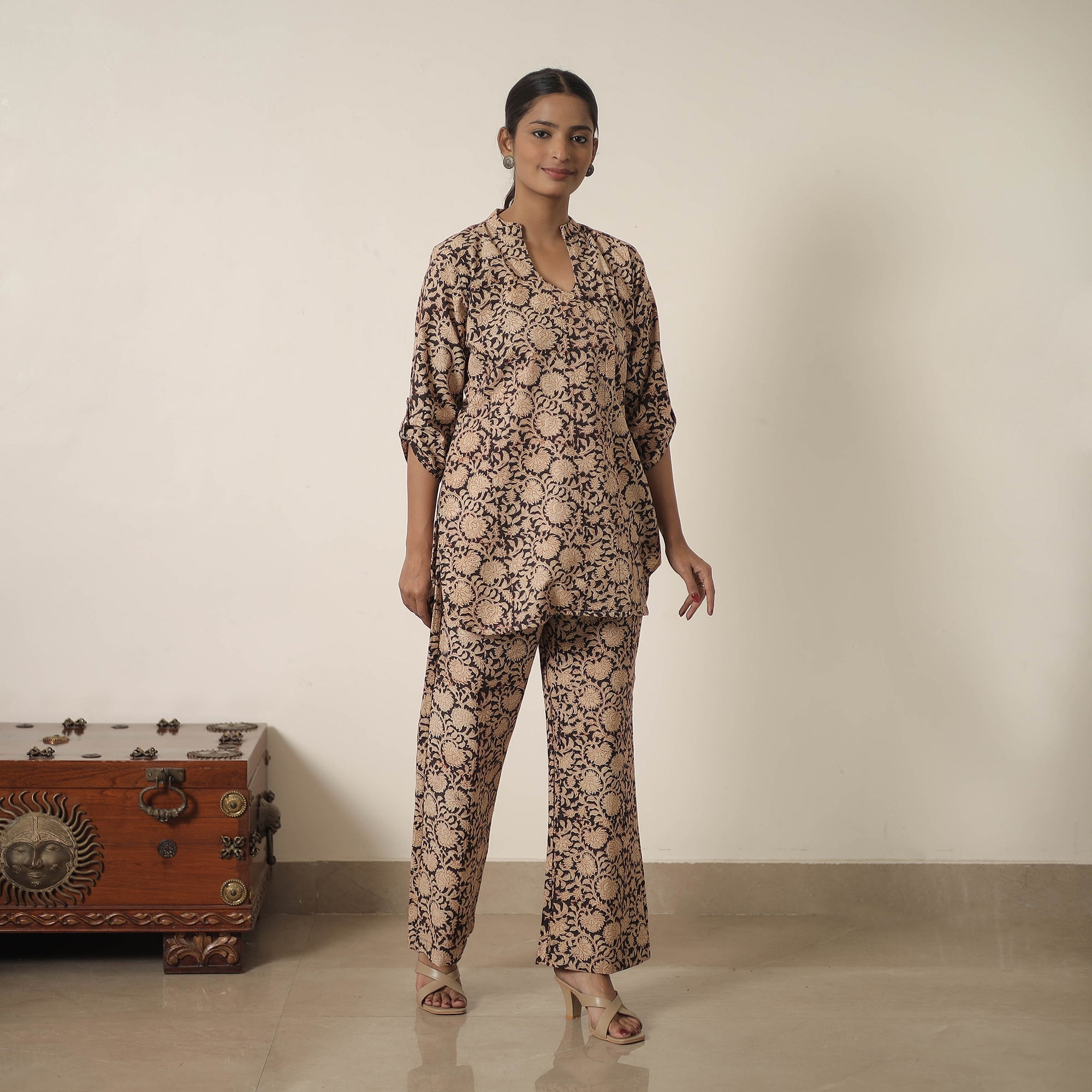 ITOKRI CASUALS Beige - Block Printed Cotton Kalamkari Co-ord Set 09