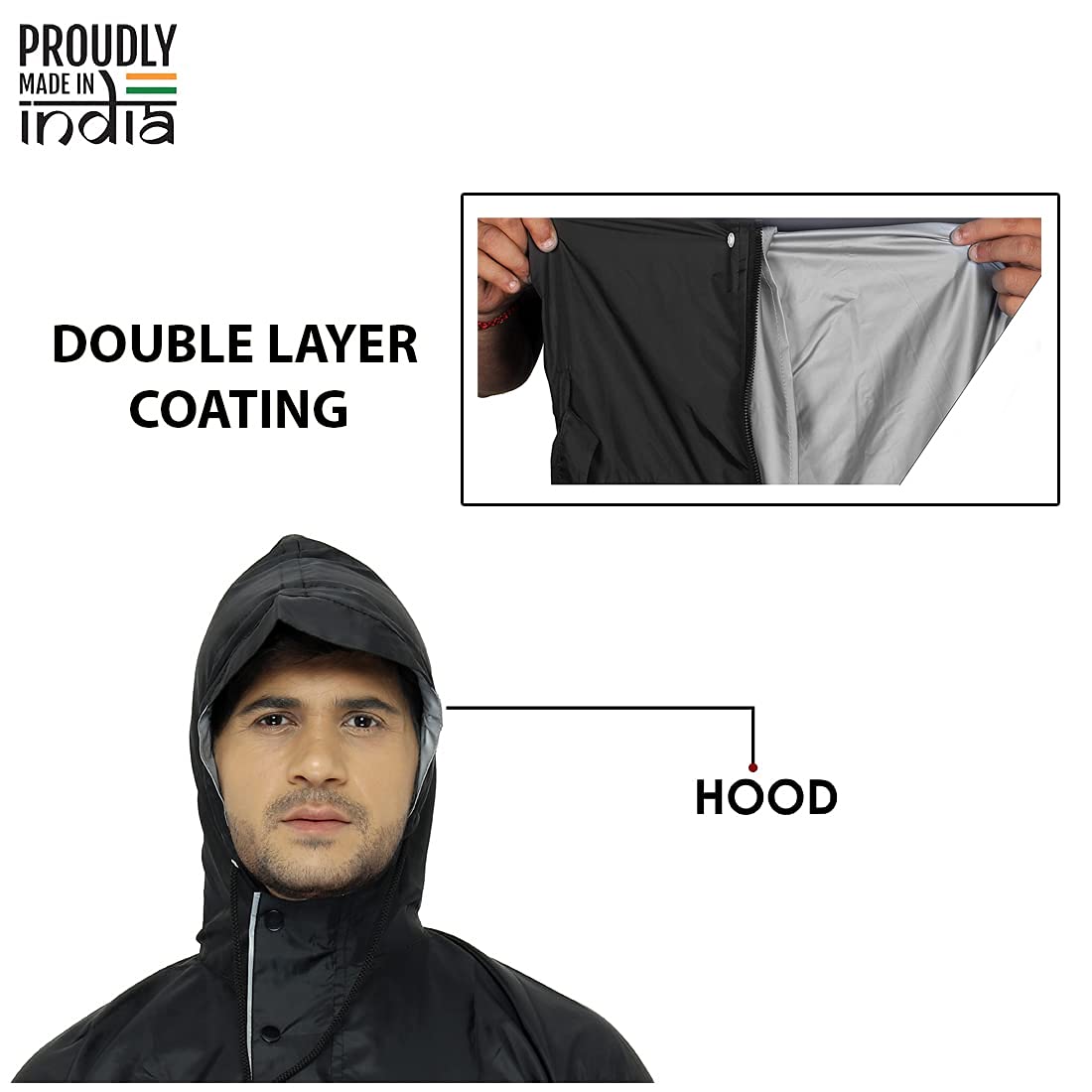THE CLOWNFISH Rain Coat for Men Waterproof for Bike Reversible Double Layer with Hood Raincoat for Men. Set of Top and Bottom Packed in a Storage Bag - view 3