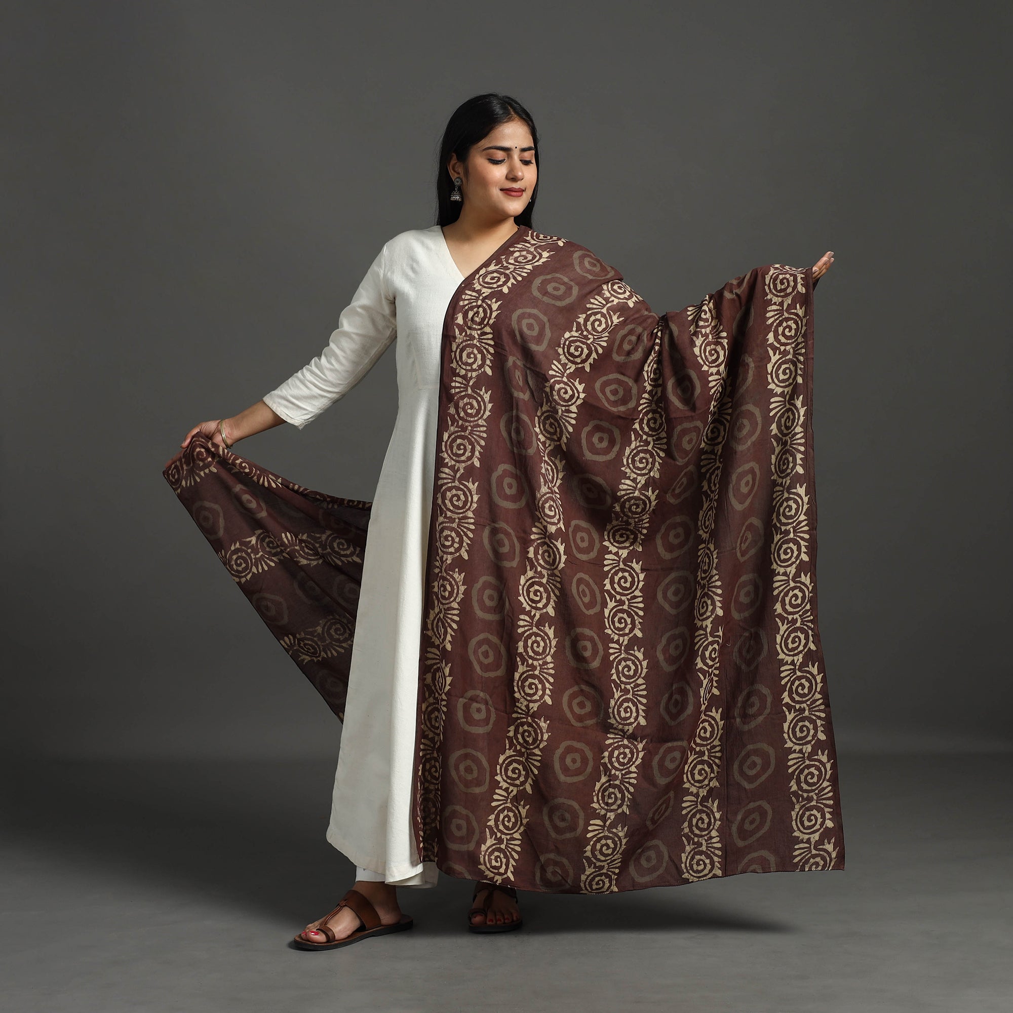 BAGRU DABU PRINTS Brown - Block Print Mul Cotton Dabu Bagru Dupatta 03 - view 2