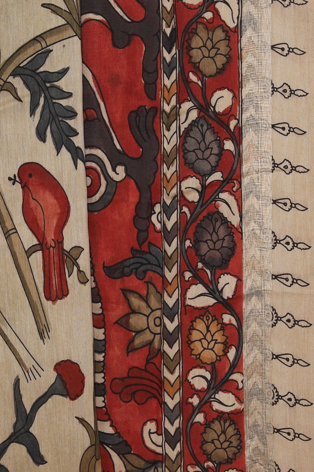 Kalanjali Kalamkari Hand-Painted Beige Saree – Women's - view 2
