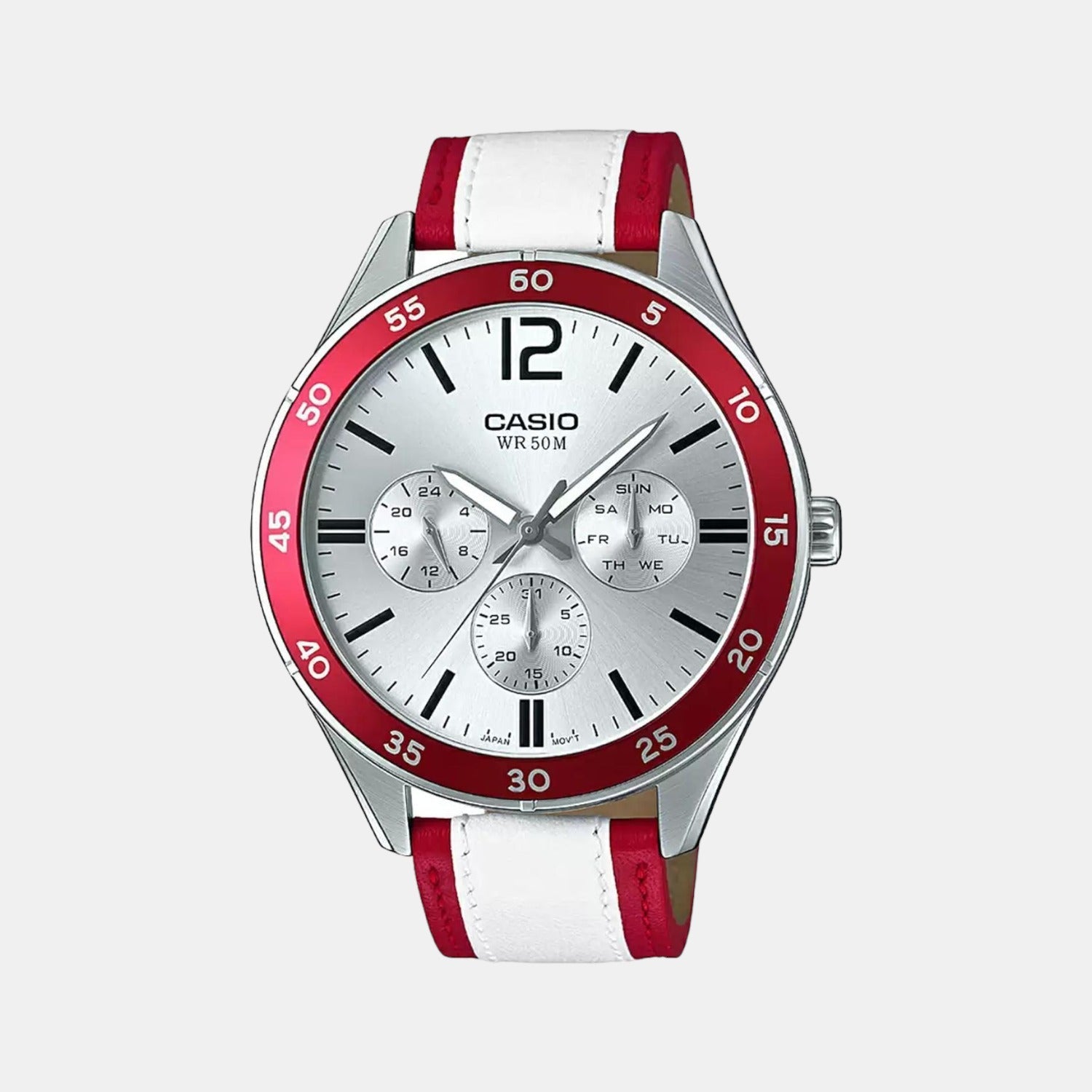 Casio Enticer Men Quartz Silver Dial Chronograph Leather Watch A1182