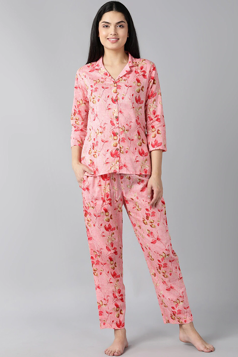 Ahika Pink Pure Cotton Floral Printed Night Suit VNWK1011