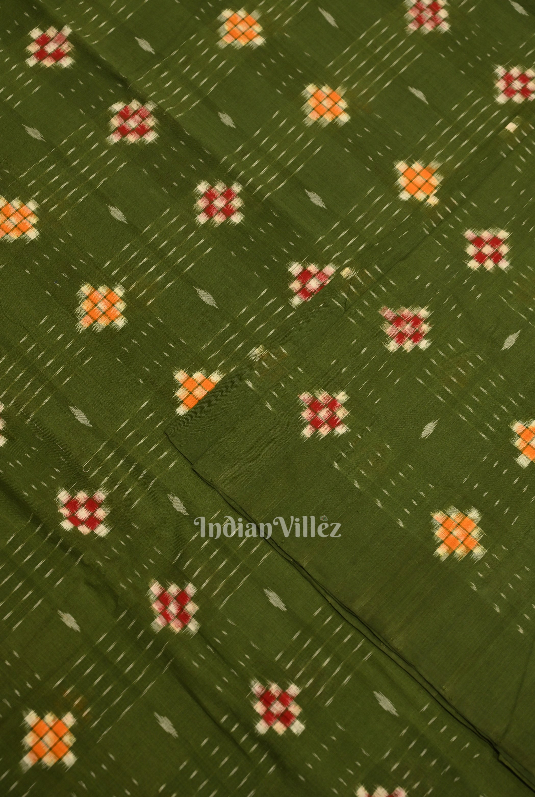 IndianVillèz Mehendi Green Odisha Ikat Sambalpuri Pasapali Cotton Fabric - view 2
