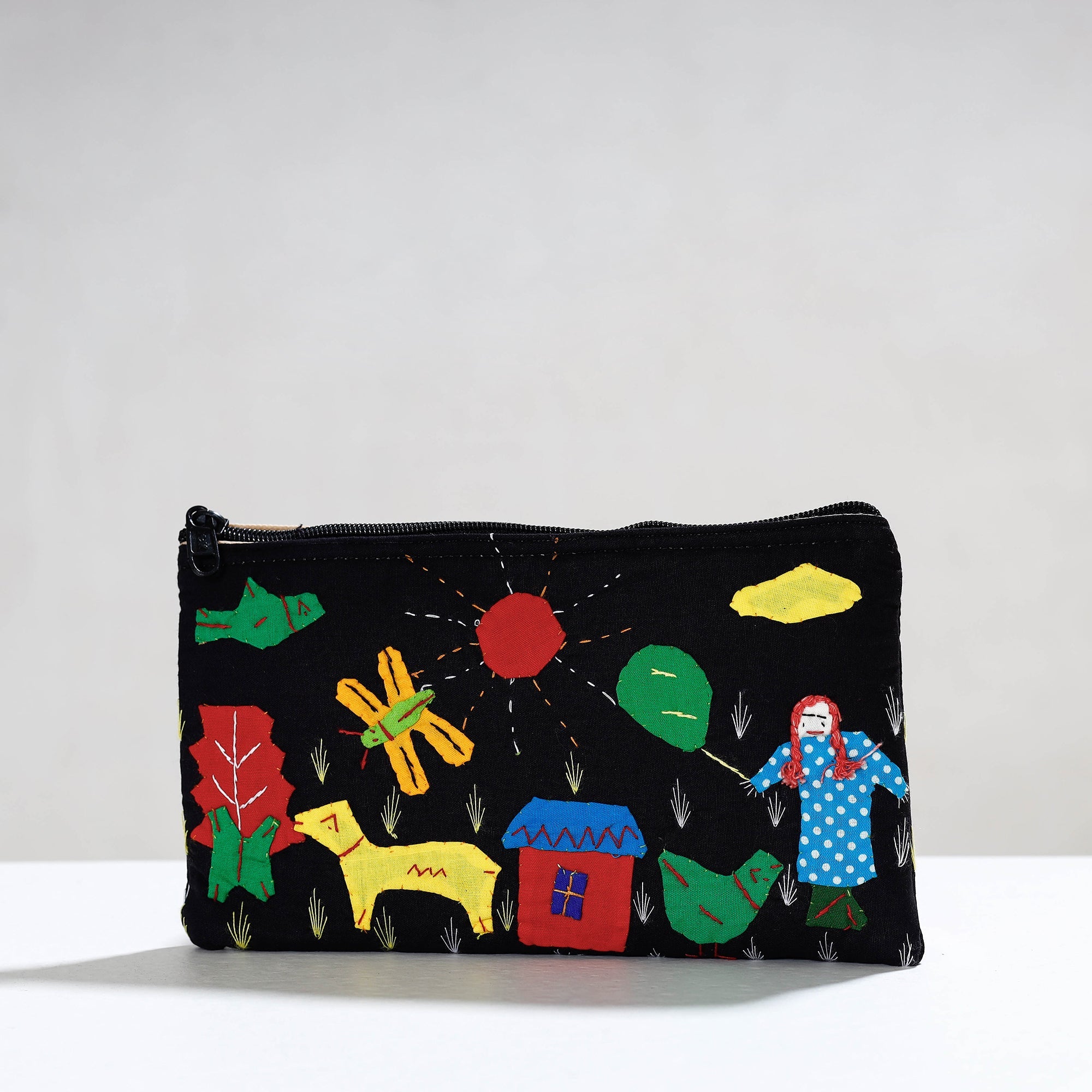 ASHOKA ASSEMBLE - CELEBRATING CRAFTS OF ODISHA Black - Pipli Applique Work Cotton Cosmetic Pouch