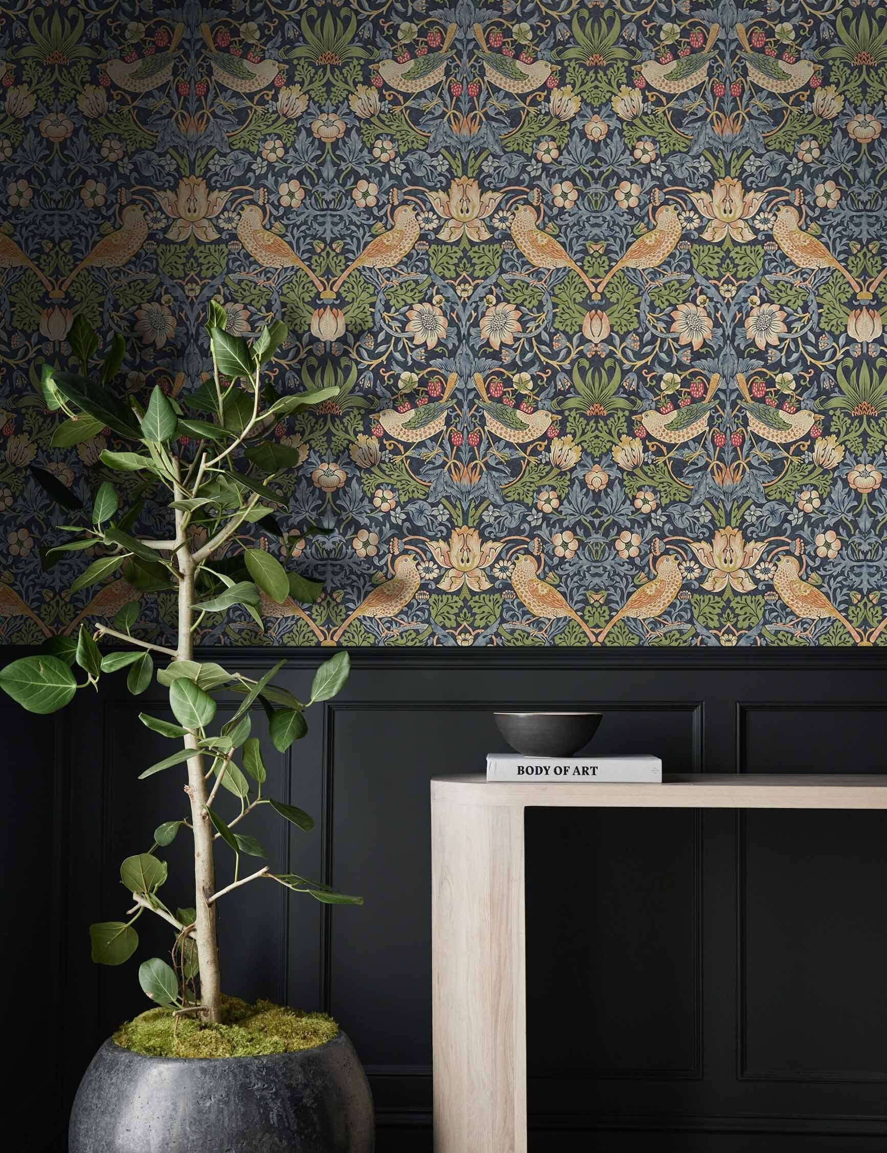 Lulu and Georgia Strawberry Thief Wallpaper by Morris & Co. - view 2