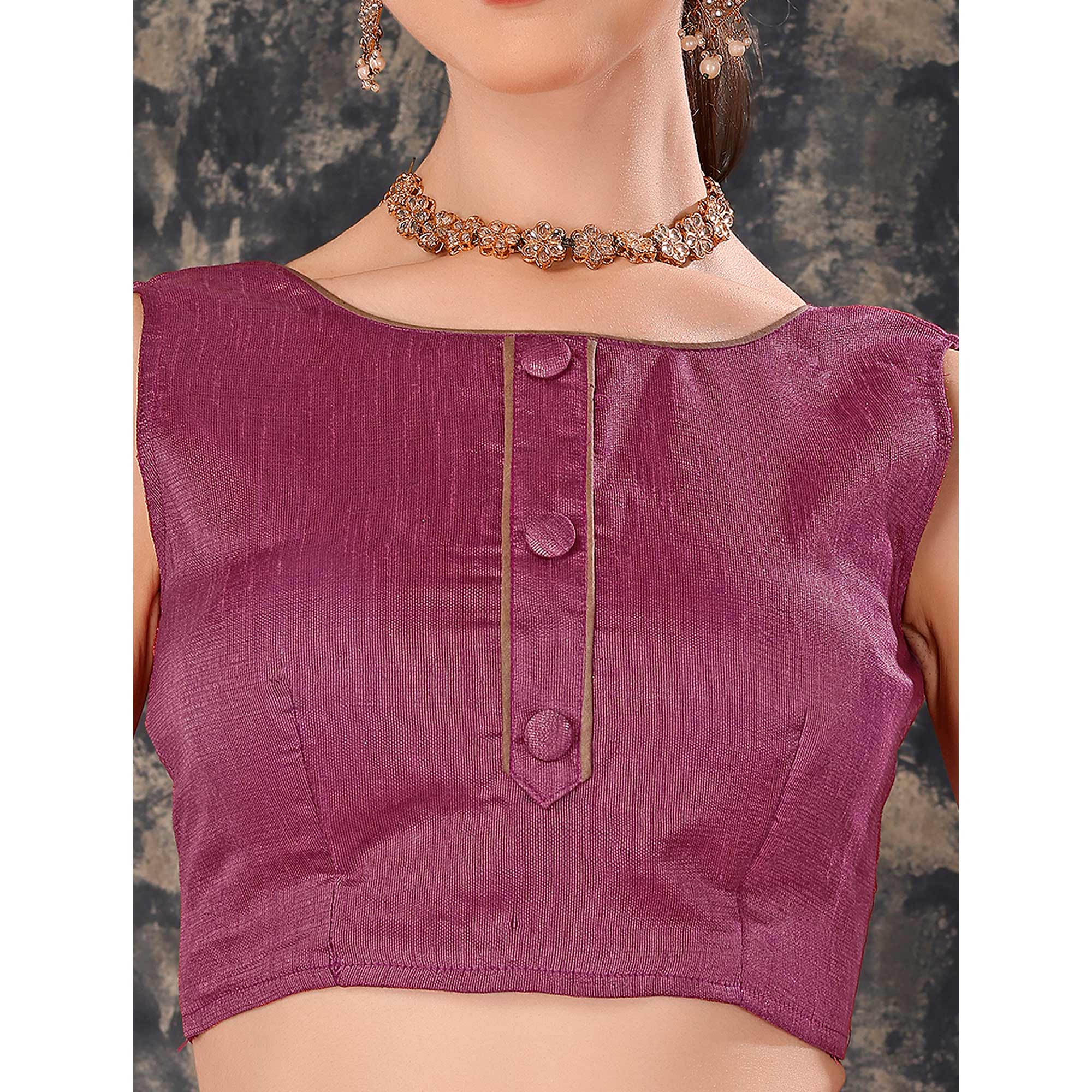 Peachmode Mauve Printed Chiffon Saree With Lace Border - view 8