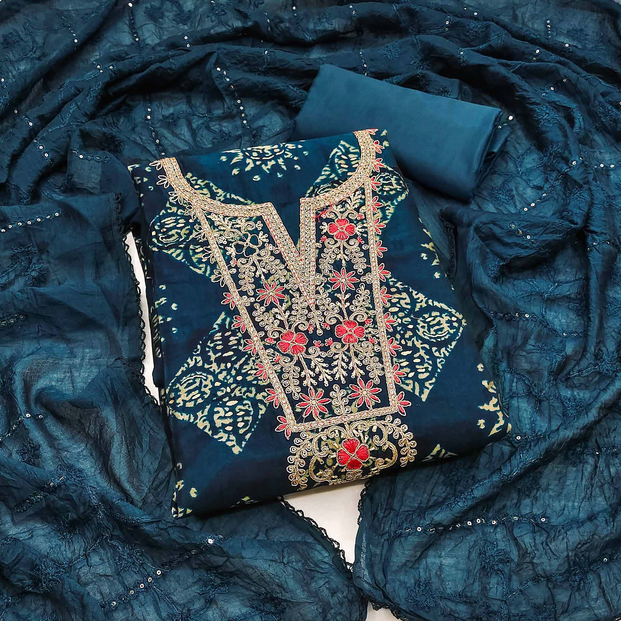 Peachmode Morpich Printed With Embroidery Cotton Silk Dress Material