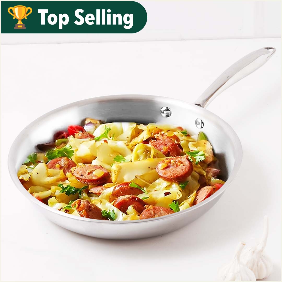 The Indus Valley TurboCuk Tri-ply Stainless Steel Fry Pan, Premium 3 Layer Thick Body, Induction, Non-stick, 23.4/25.4/28 cm, 1.5/1.7/1.9L