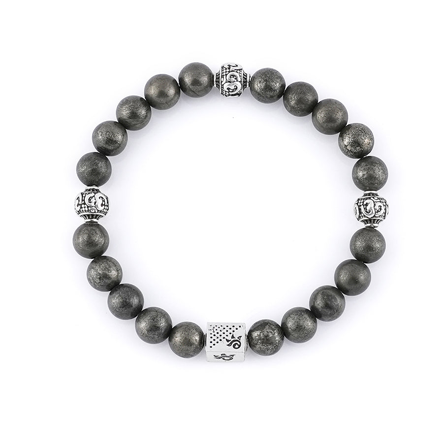 Prinjal Jewellers Pyrite Stone with Om Silver Beads Bracelet - view 4