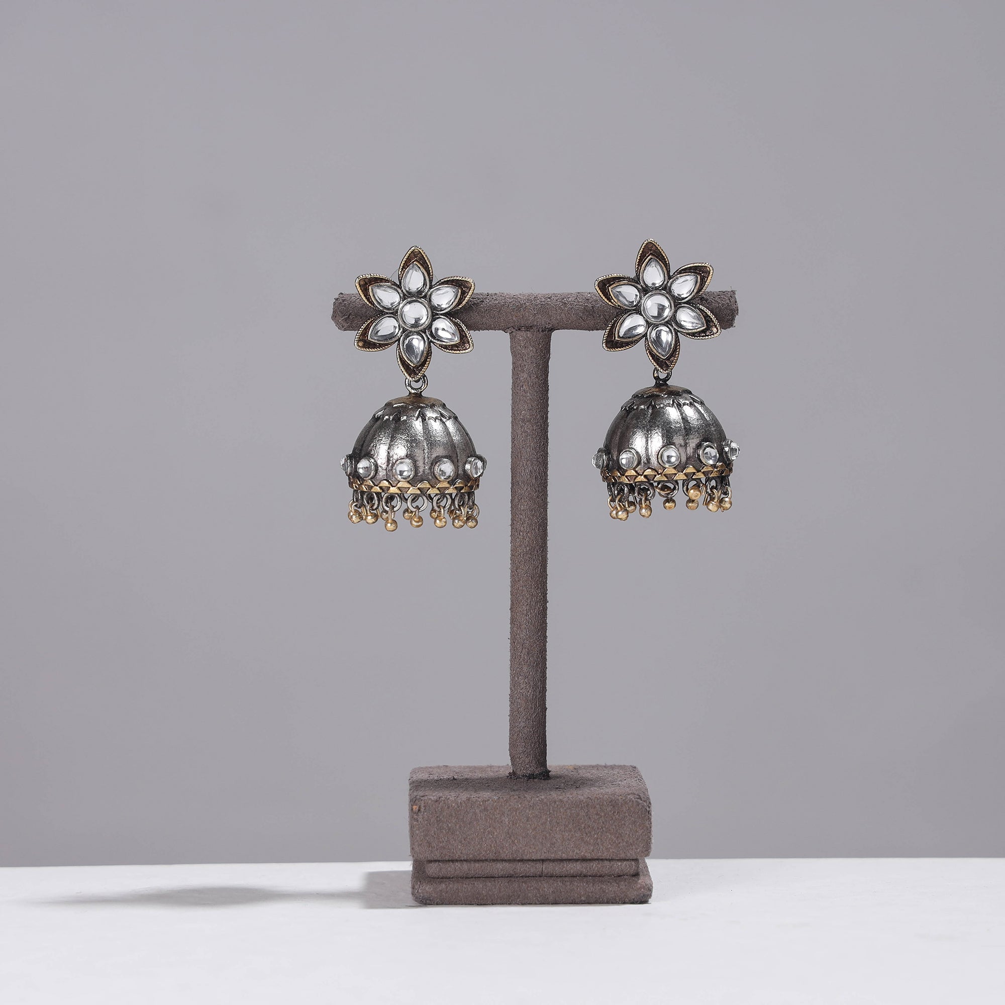 WHITE RIVER STORIES Antique Finish Oxidised German Silver Jhumki Earrings