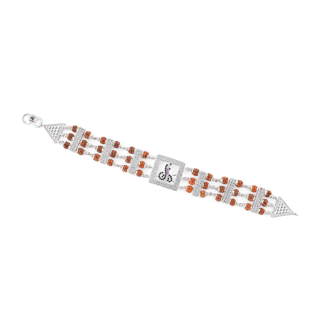 Prinjal Jewellers Rudraksha Silver Daimond Goga Tripel Line Bracelet - view 4