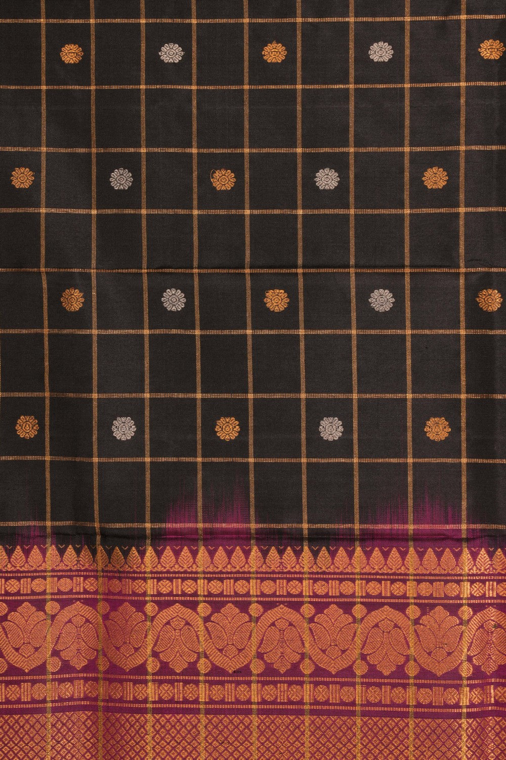 Kalanjali Gadwal Silk Kattam Black Dupatta - view 2