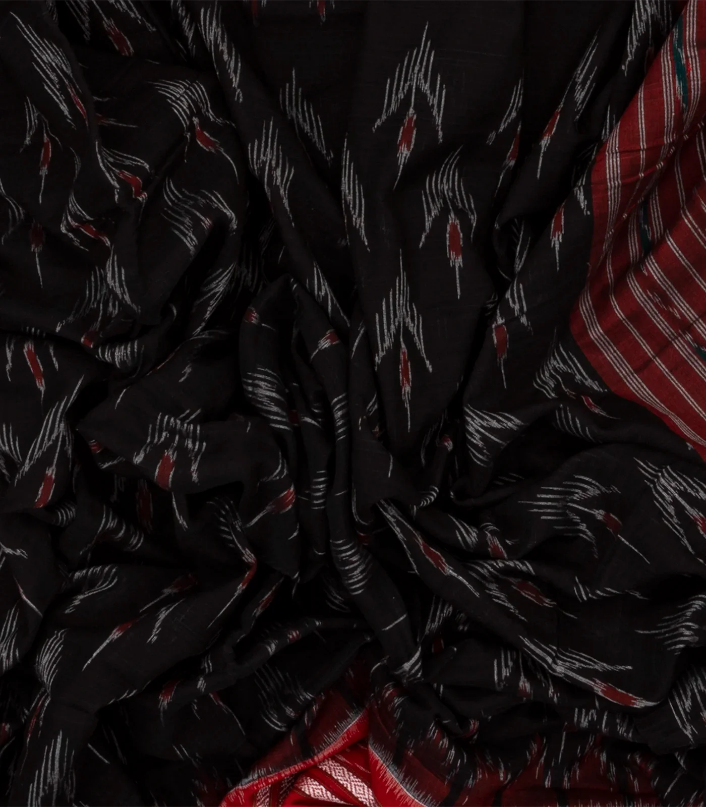 RmKV Black Orissa Cotton Saree With Tie & Dye Motifs & Contrast Red Border - view 3