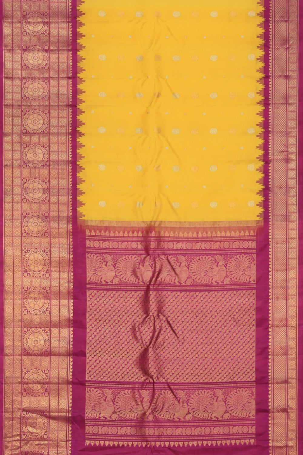 Kalanjali Gadwal Silk Yellow Saree – Women's - view 3