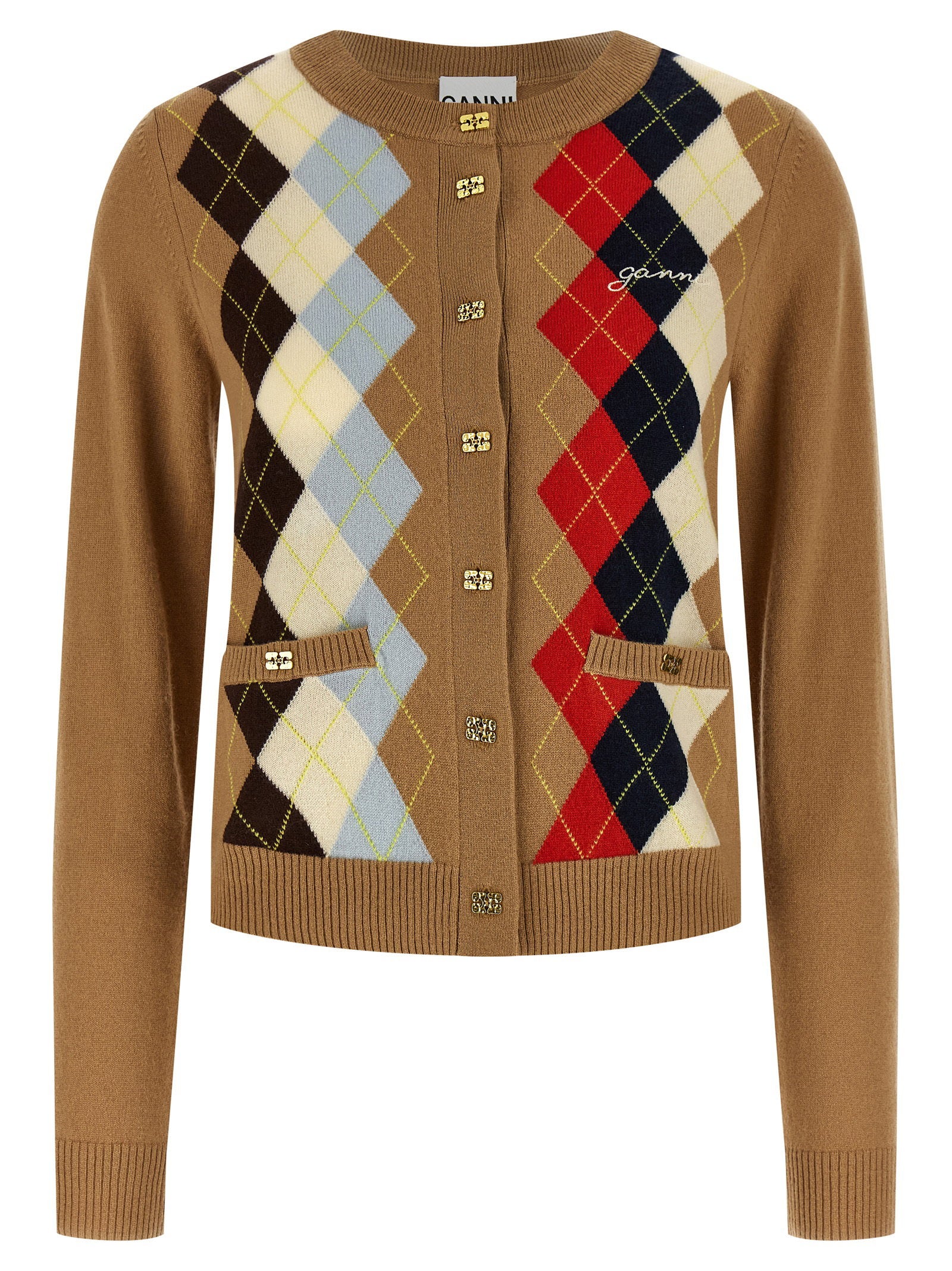 Ganni Diamond-shaped Cardigan – 70% wool 30% cachemire