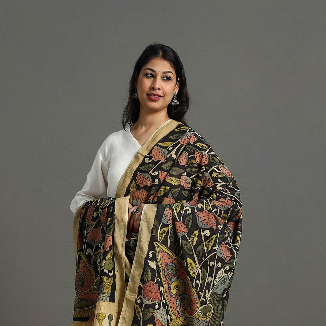 SOUTH KARGHA Black - Mangalagiri Cotton Handpainted Pen Work Kalamkari Dupatta 07 - view 4