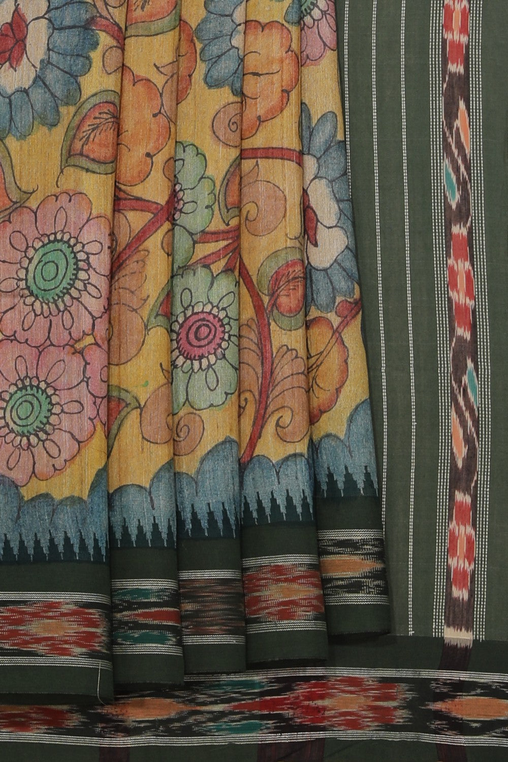 Kalanjali Kalamkari Hand-Painted Tussar Silk Saree