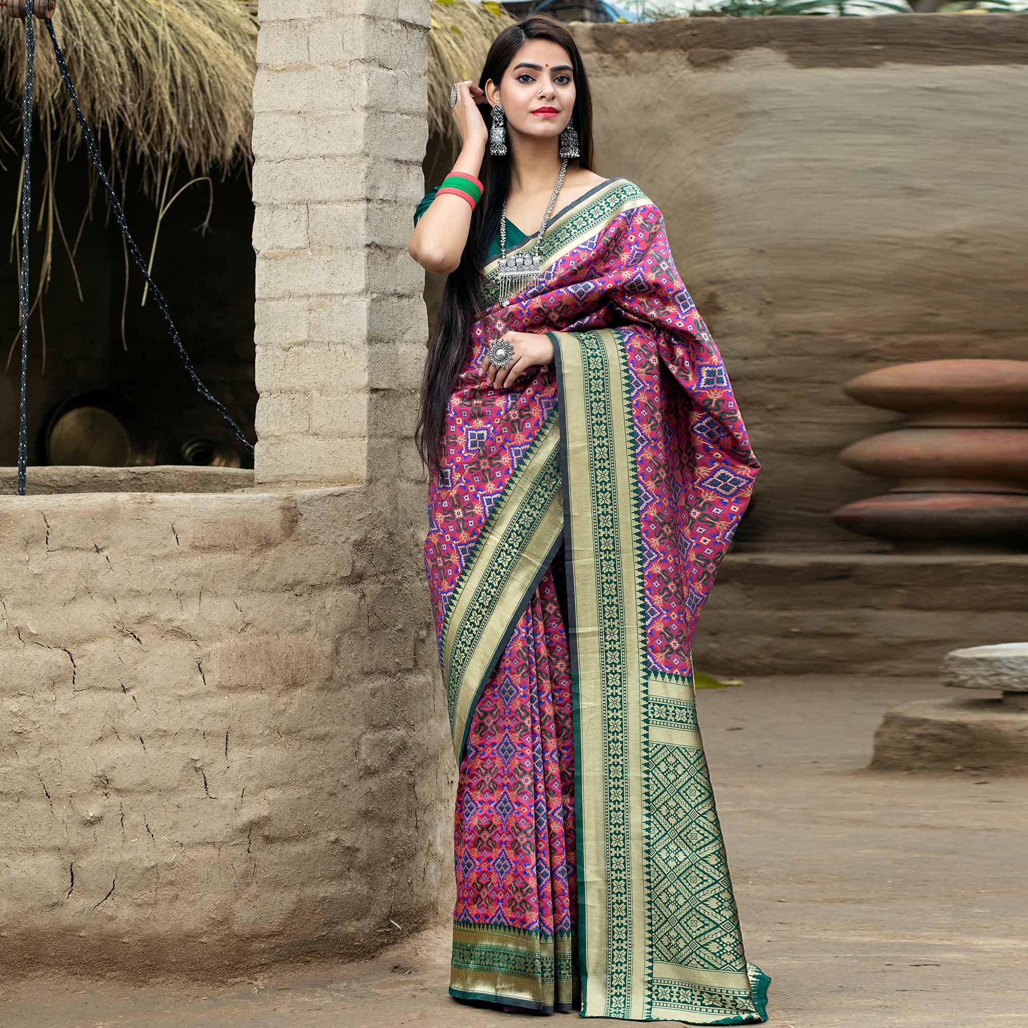 Peachmode Excellent Rani Pink Colored Festive Wear Woven Banarasi Silk Saree