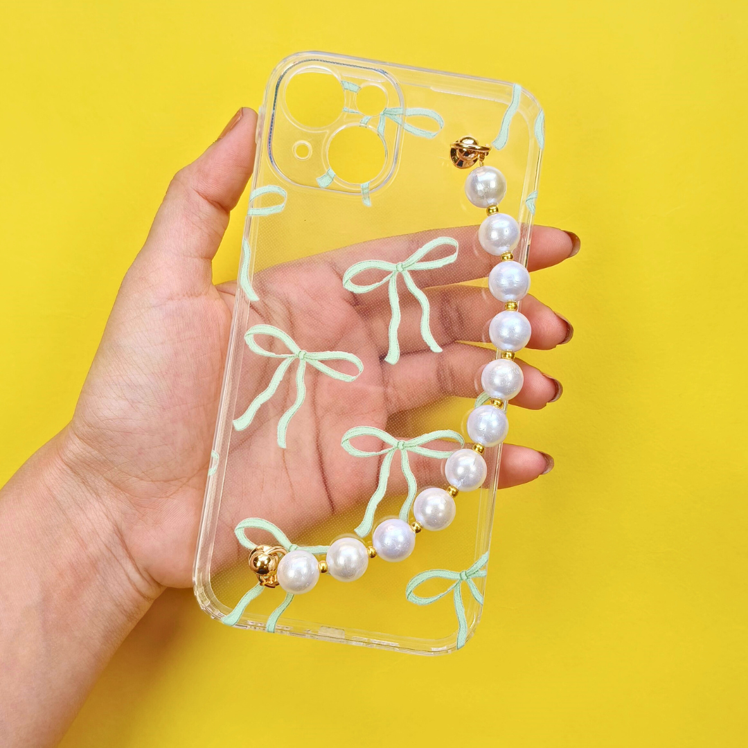 Casebasket Matcha Bow Transparent Pearl Phone Cover
