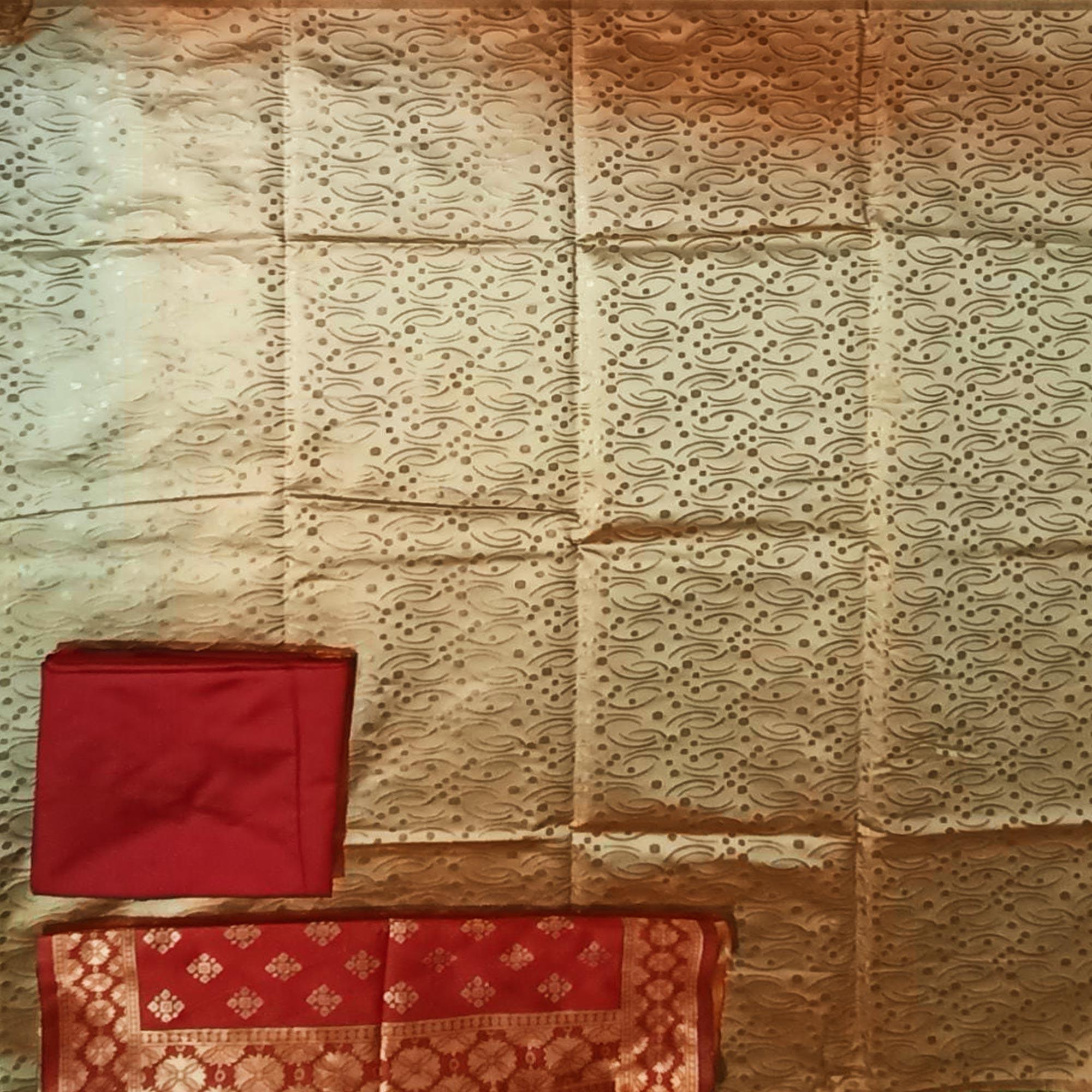 Peachmode Chiku Festive Wear Woven Banarasi Silk Dress Material - view 3