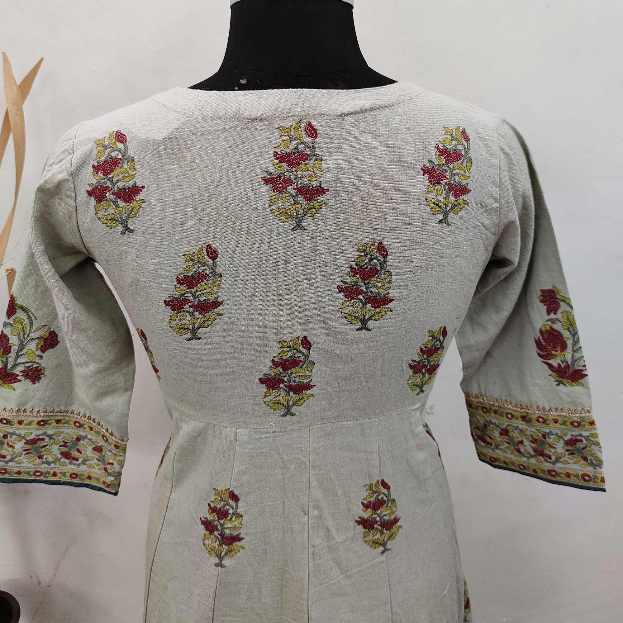 Peachmode Desirable Grey Colored Party Wear Floral Printed Cotton Anarkali Kurti With Dupatta - view 2