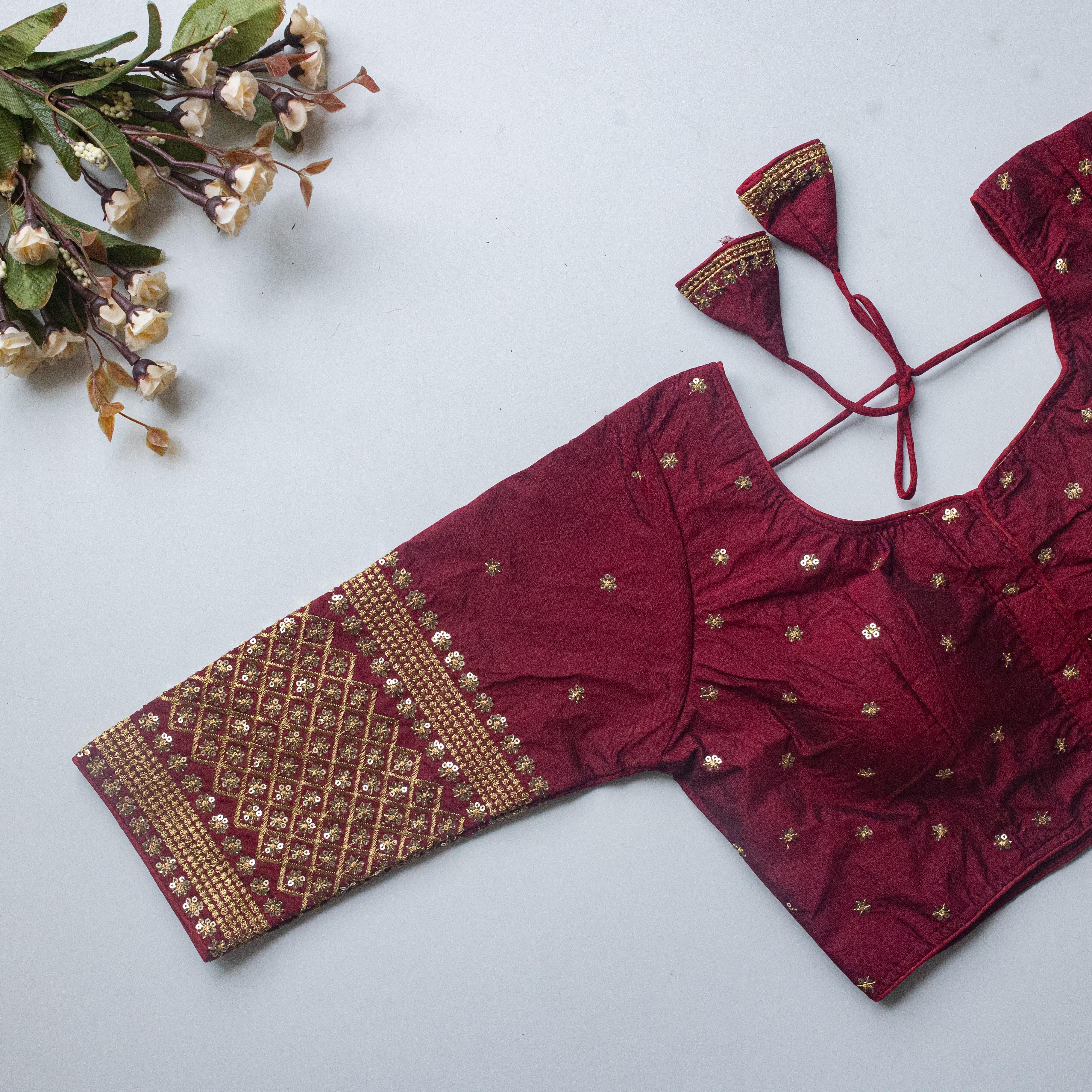 ClothsVilla Wine Kashish Silk Blouse with Beautiful Embroidery and Sequined Touch